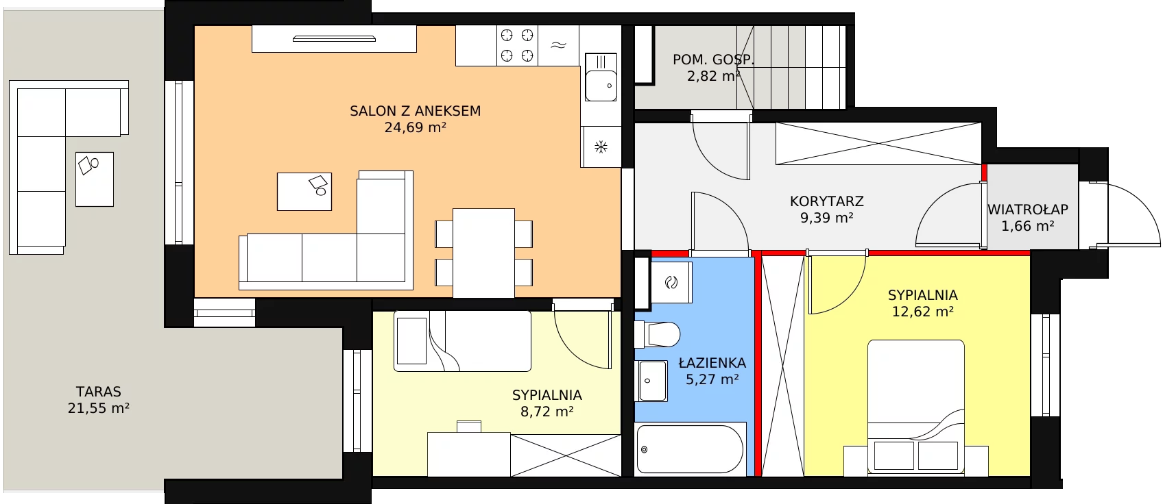 3 pokoje, mieszkanie 65,17 m², parter, oferta nr A3, Nove Monte Cassino, Przemyśl, Winna Góra, ul. Monte Cassino