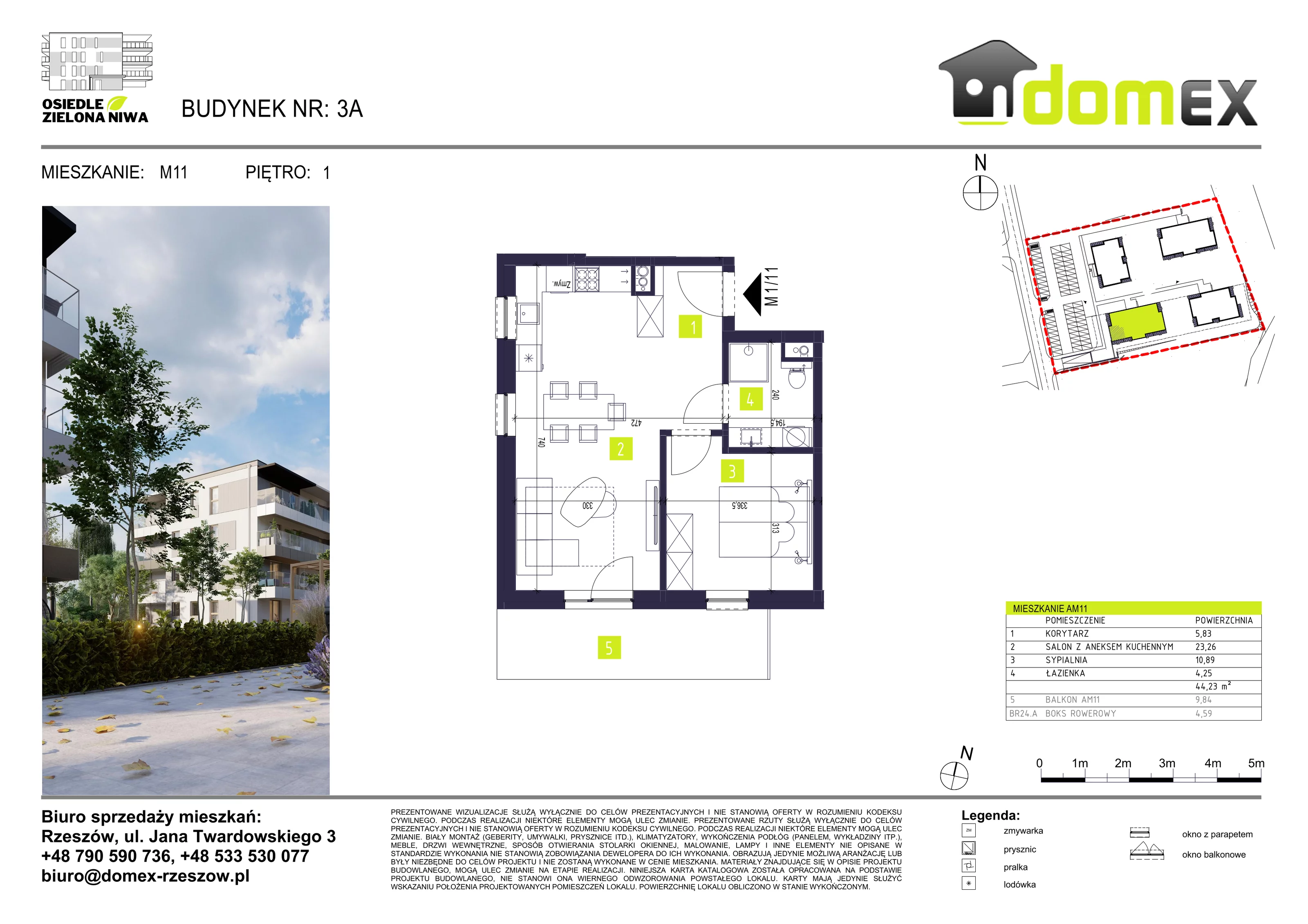 Mieszkanie 44,23 m², piętro 1, oferta nr 11A, Osiedle Zielona Niwa, Głogów Małopolski, ul. Tadeusza Kościuszki 