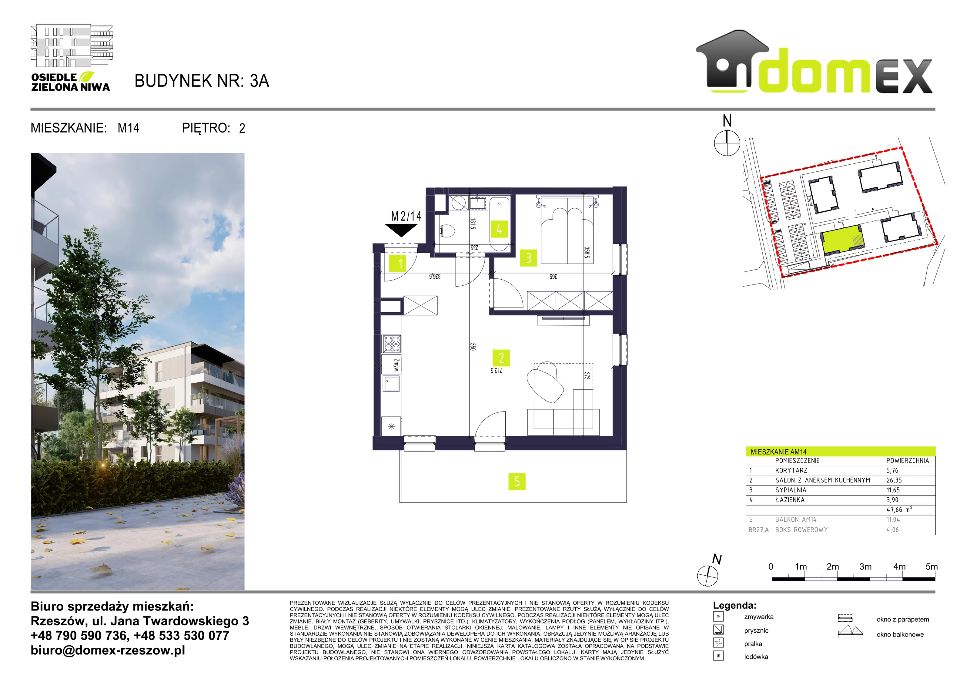 Mieszkanie 47,66 m², piętro 2, oferta nr 14A, Osiedle Zielona Niwa, Głogów Małopolski, ul. Tadeusza Kościuszki 