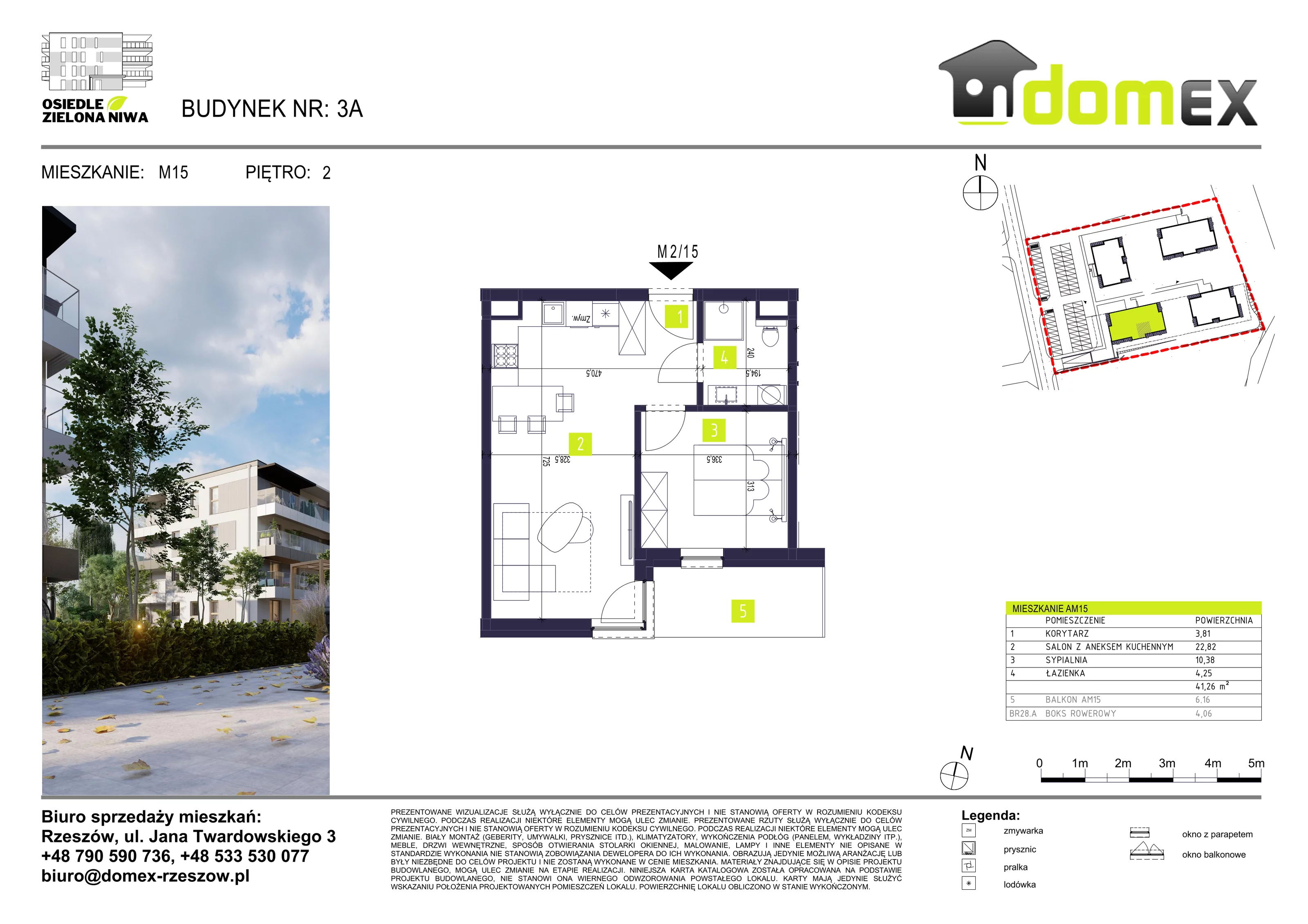 Mieszkanie 41,26 m², piętro 2, oferta nr 15A, Osiedle Zielona Niwa, Głogów Małopolski, ul. Tadeusza Kościuszki 