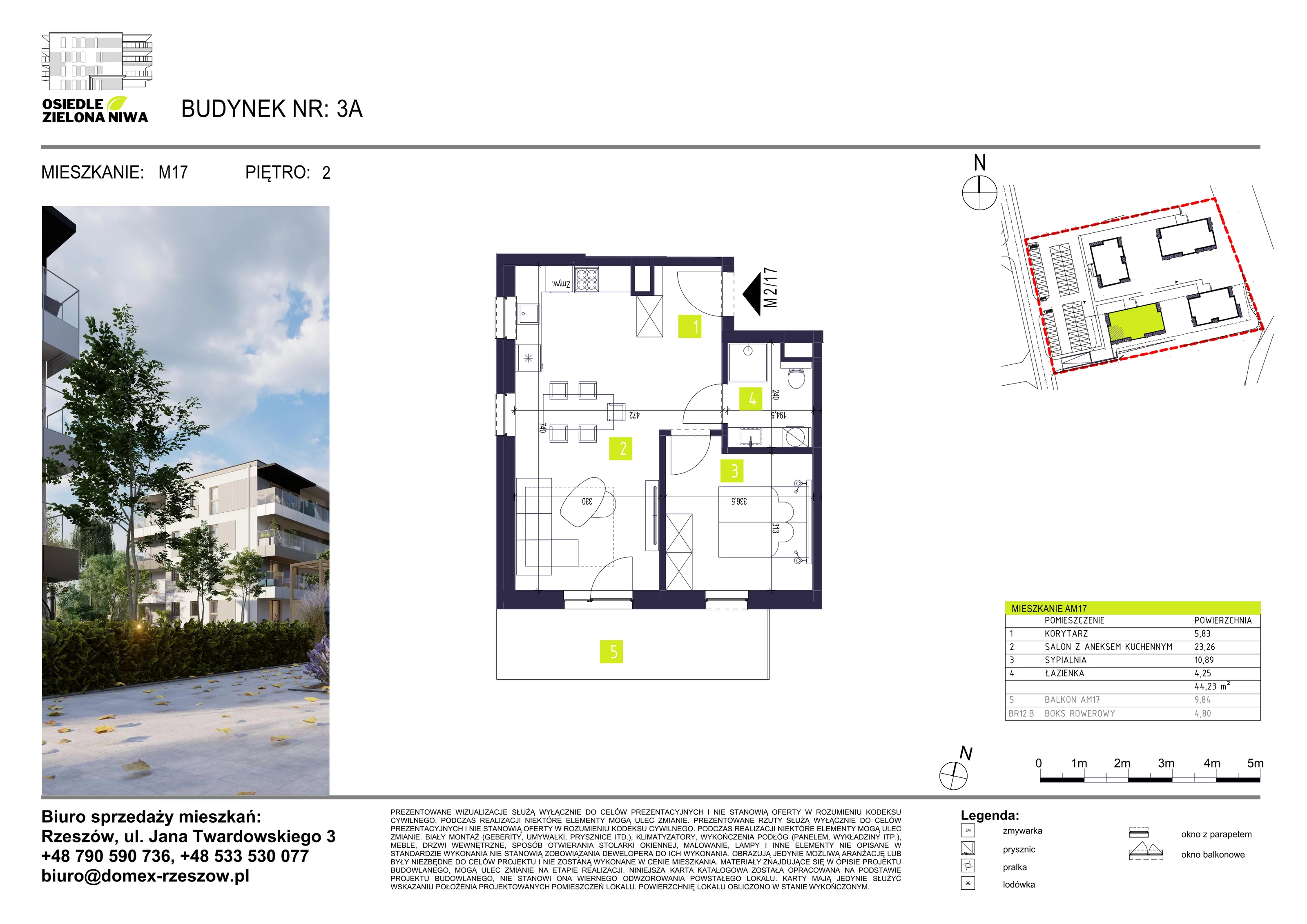 Mieszkanie 44,23 m², piętro 2, oferta nr 17A, Osiedle Zielona Niwa, Głogów Małopolski, ul. Tadeusza Kościuszki 