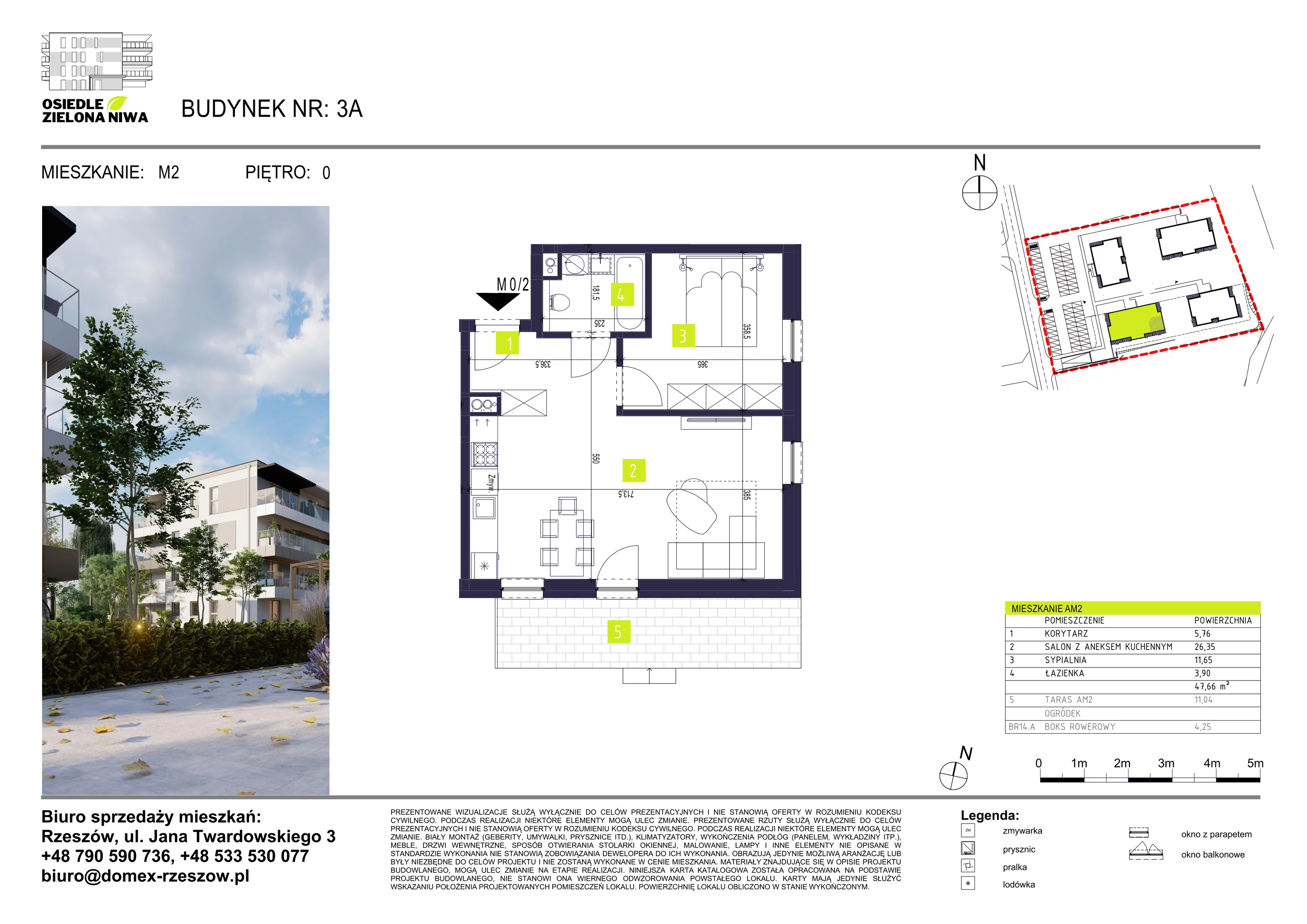 Mieszkanie 47,66 m², parter, oferta nr 2A, Osiedle Zielona Niwa, Głogów Małopolski, ul. Tadeusza Kościuszki 