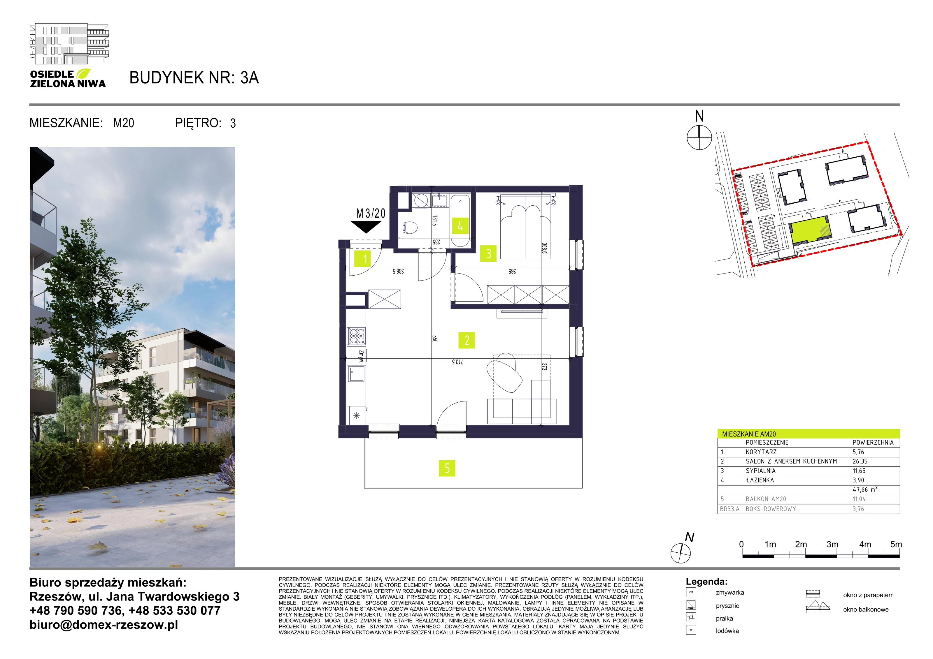 Mieszkanie 47,66 m², piętro 3, oferta nr 20A, Osiedle Zielona Niwa, Głogów Małopolski, ul. Tadeusza Kościuszki 