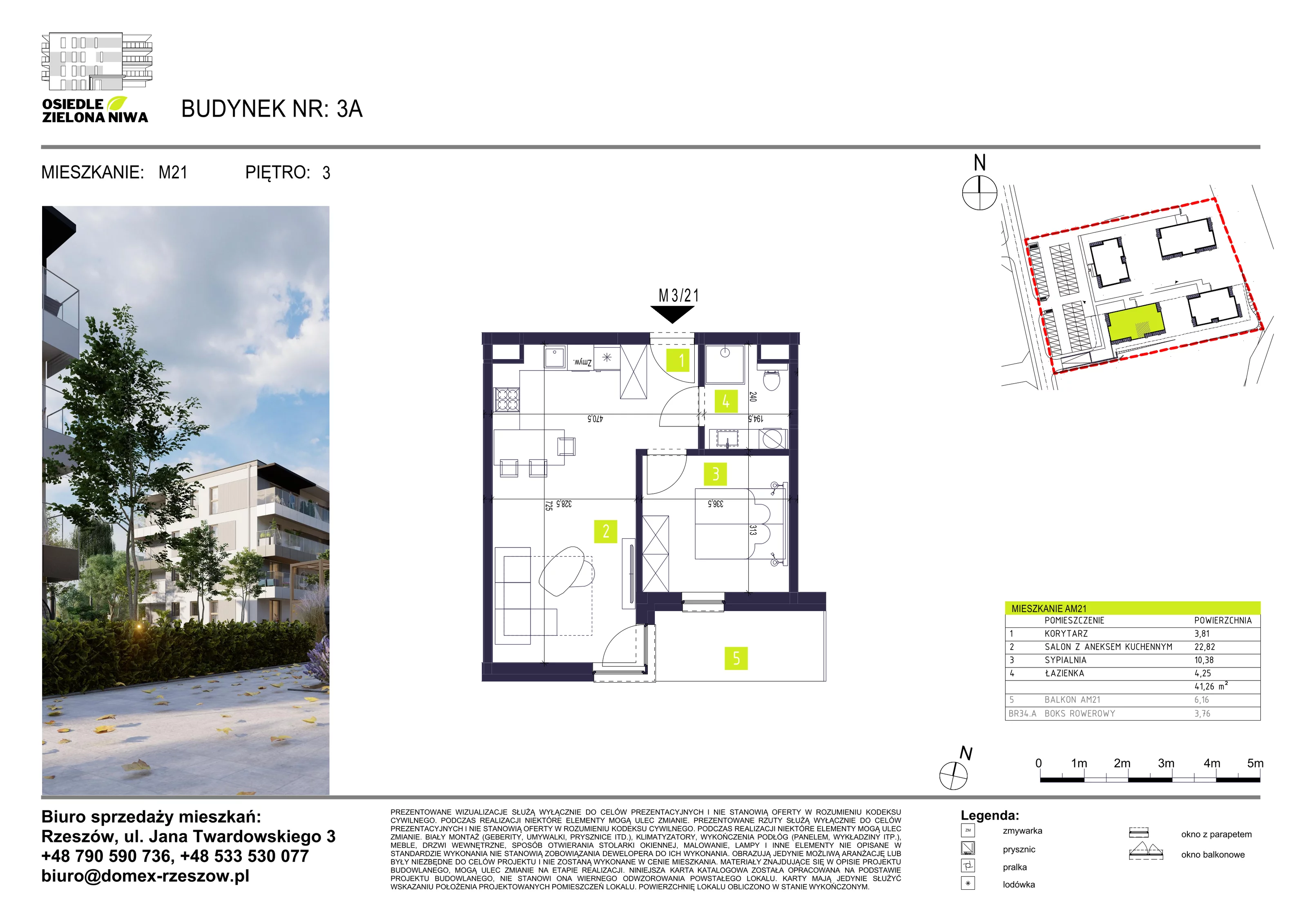 Mieszkanie 41,26 m², piętro 3, oferta nr 21A, Osiedle Zielona Niwa, Głogów Małopolski, ul. Tadeusza Kościuszki 