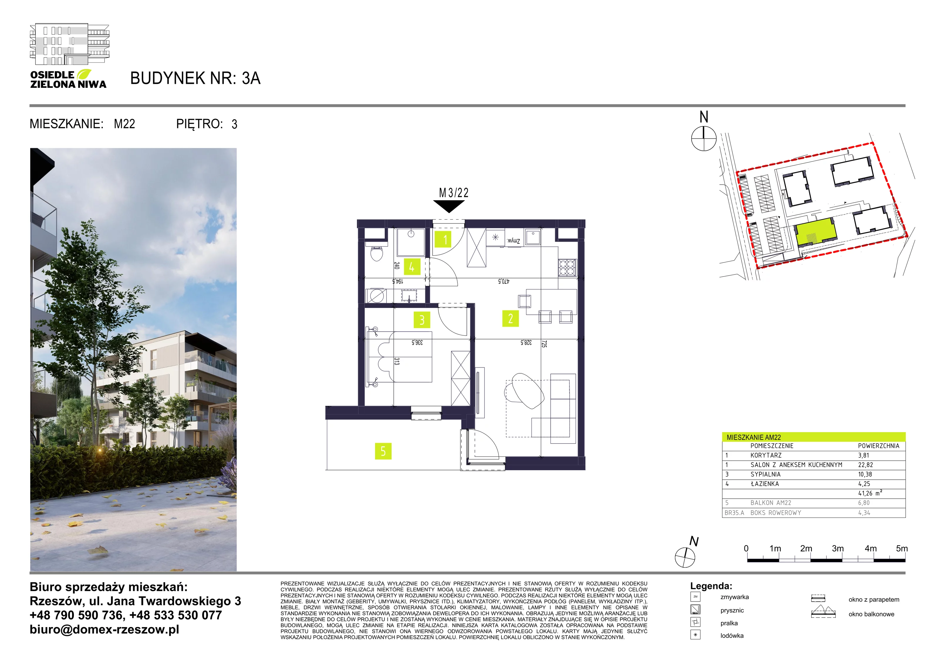 Mieszkanie 41,26 m², piętro 3, oferta nr 22A, Osiedle Zielona Niwa, Głogów Małopolski, ul. Tadeusza Kościuszki 