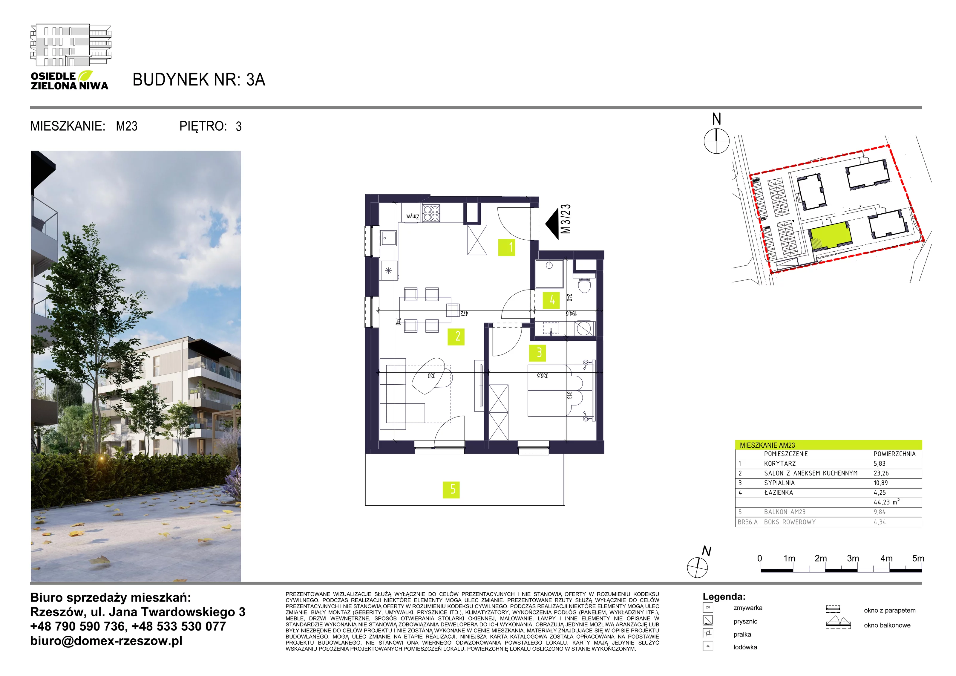 Mieszkanie 44,23 m², piętro 3, oferta nr 23A, Osiedle Zielona Niwa, Głogów Małopolski, ul. Tadeusza Kościuszki 