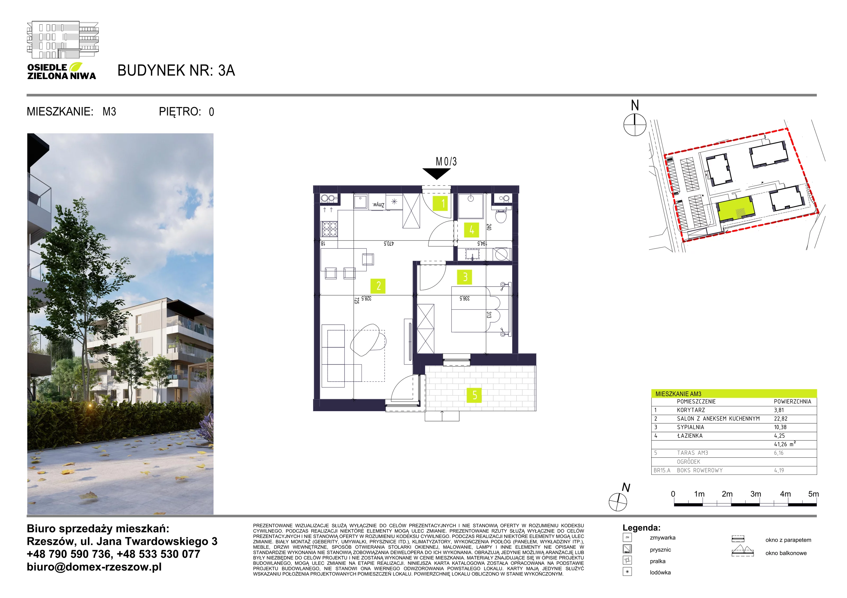 Mieszkanie 41,26 m², parter, oferta nr 3A, Osiedle Zielona Niwa, Głogów Małopolski, ul. Tadeusza Kościuszki 