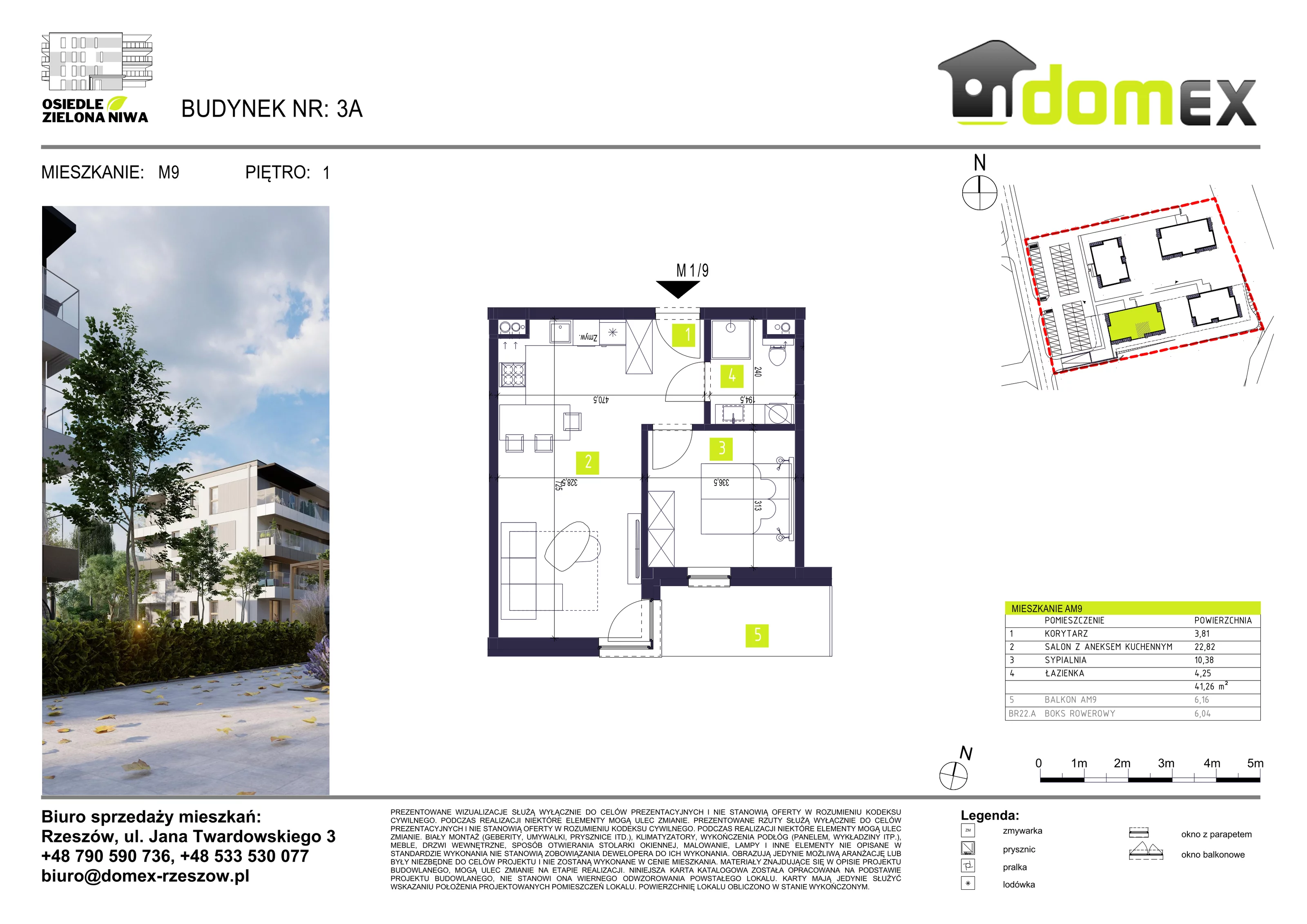 Mieszkanie 41,26 m², piętro 1, oferta nr 9A, Osiedle Zielona Niwa, Głogów Małopolski, ul. Tadeusza Kościuszki 