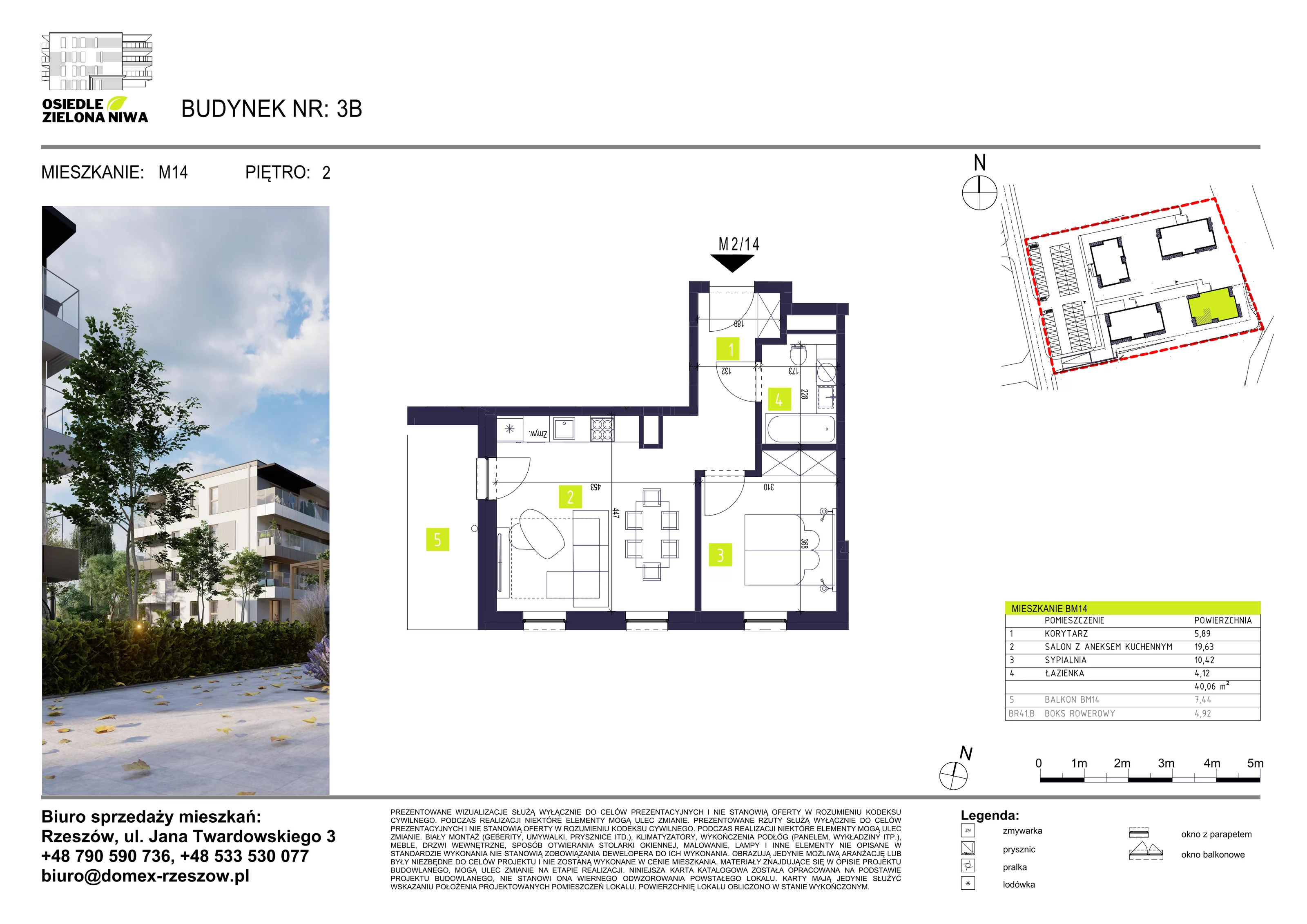 Mieszkanie 40,06 m², piętro 2, oferta nr 14B, Osiedle Zielona Niwa, Głogów Małopolski, ul. Tadeusza Kościuszki 