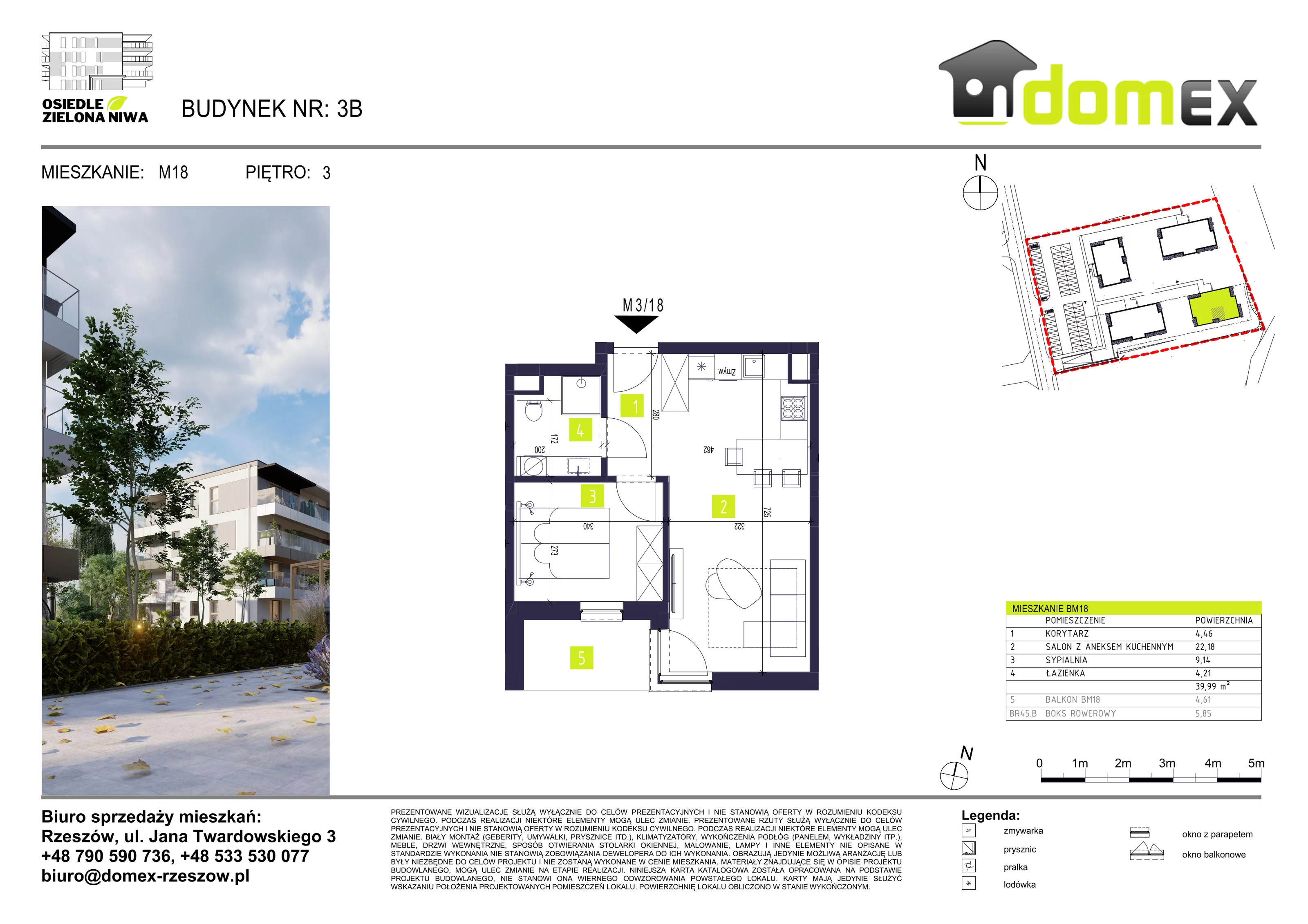 Mieszkanie 39,99 m², piętro 3, oferta nr 18B, Osiedle Zielona Niwa, Głogów Małopolski, ul. Tadeusza Kościuszki 