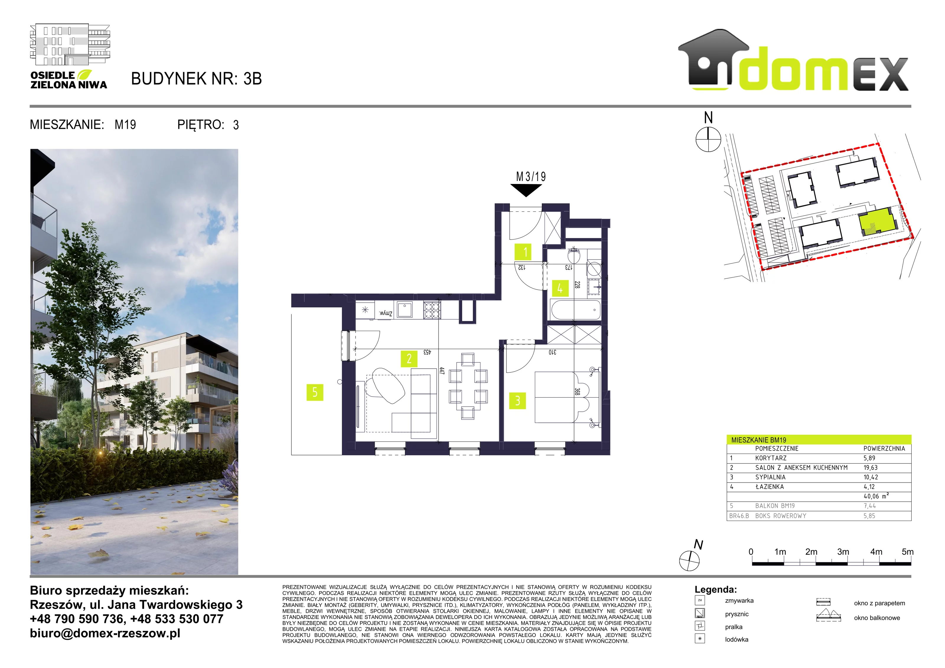 Mieszkanie 40,06 m², piętro 3, oferta nr 19B, Osiedle Zielona Niwa, Głogów Małopolski, ul. Tadeusza Kościuszki 