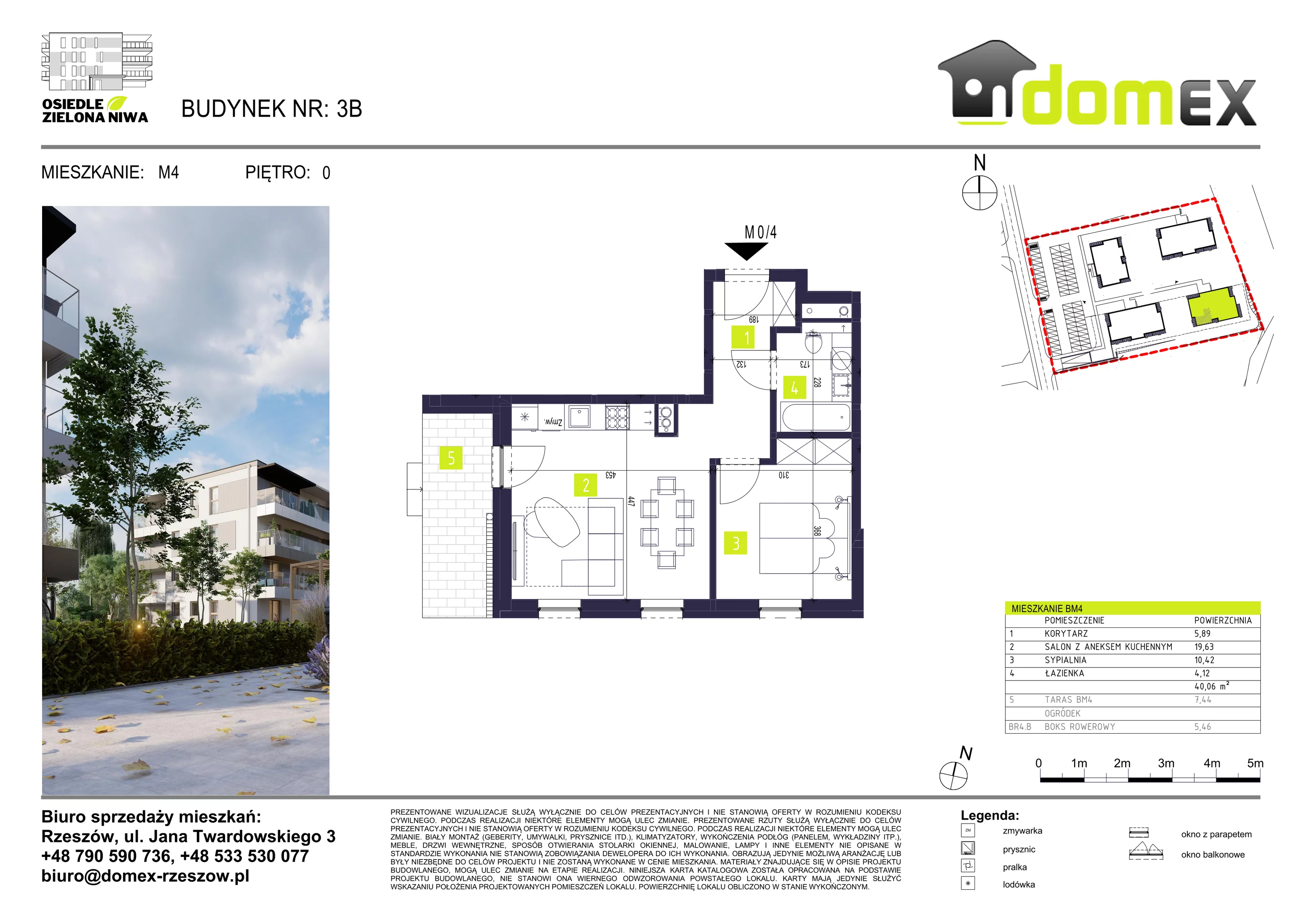 Mieszkanie 40,06 m², parter, oferta nr 4B, Osiedle Zielona Niwa, Głogów Małopolski, ul. Tadeusza Kościuszki 