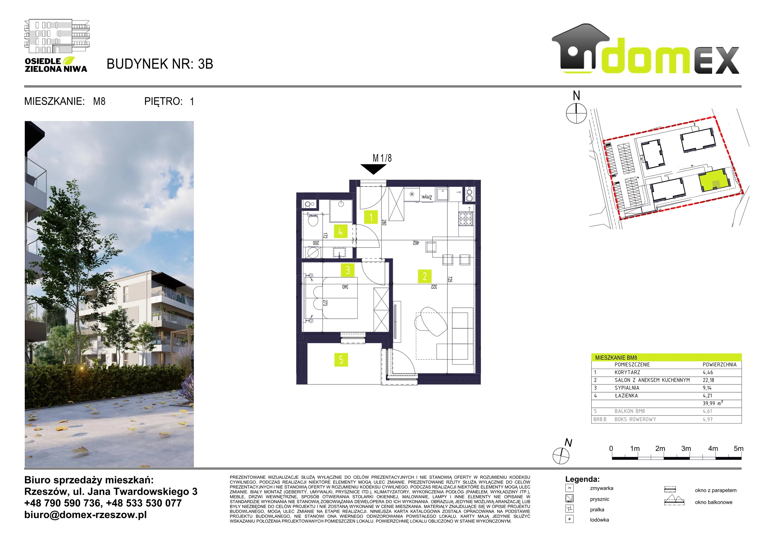 Mieszkanie 39,99 m², piętro 1, oferta nr 8B, Osiedle Zielona Niwa, Głogów Małopolski, ul. Tadeusza Kościuszki 