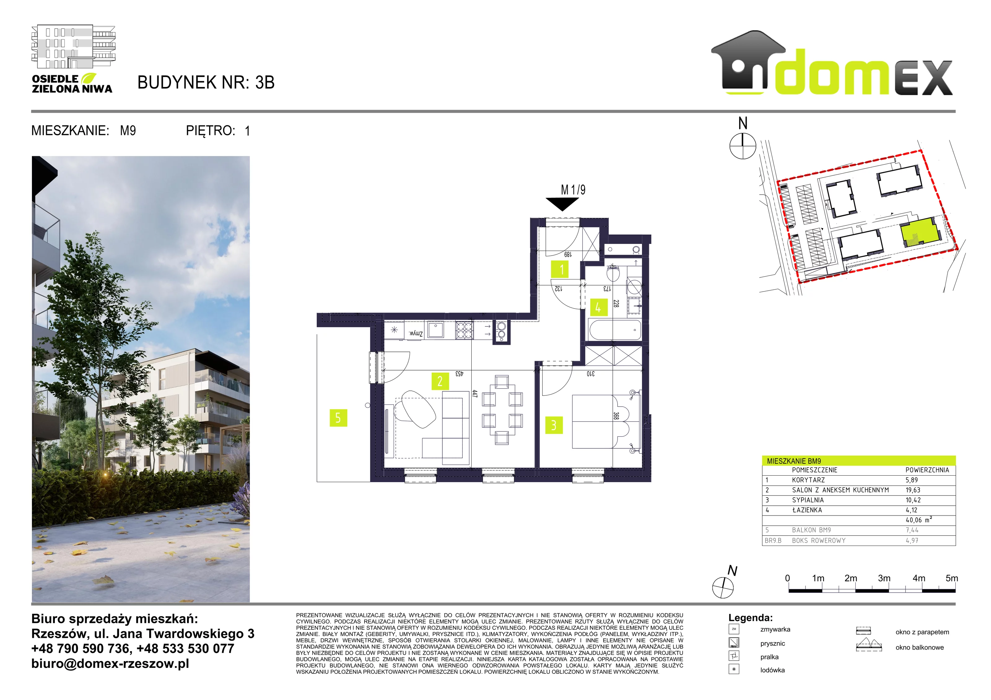 Mieszkanie 40,06 m², piętro 1, oferta nr 9B, Osiedle Zielona Niwa, Głogów Małopolski, ul. Tadeusza Kościuszki 