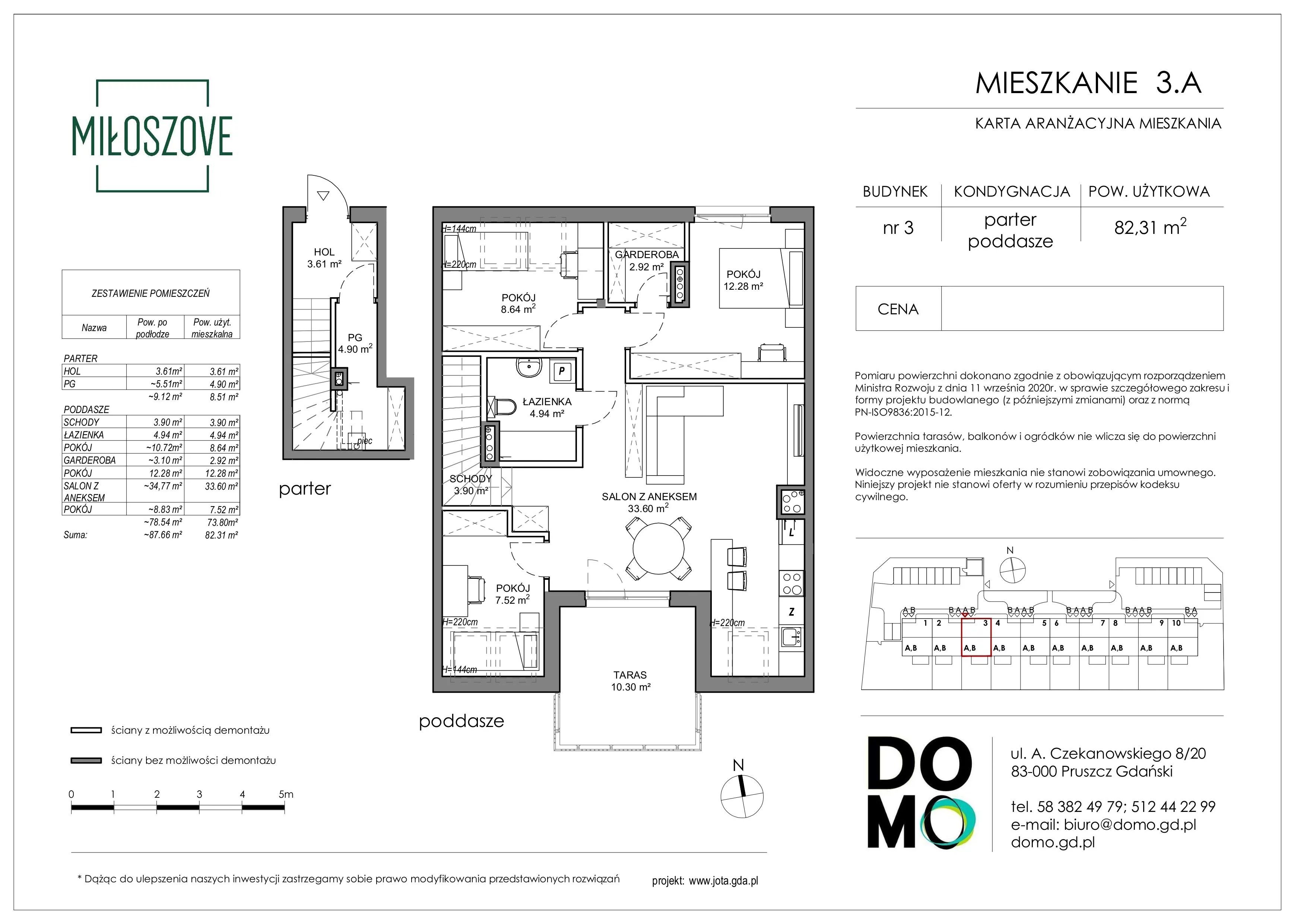 4 pokoje, mieszkanie 82,31 m², piętro 1, oferta nr 3.A, Miłoszove, Pruszcz Gdański, ul. Miłosza