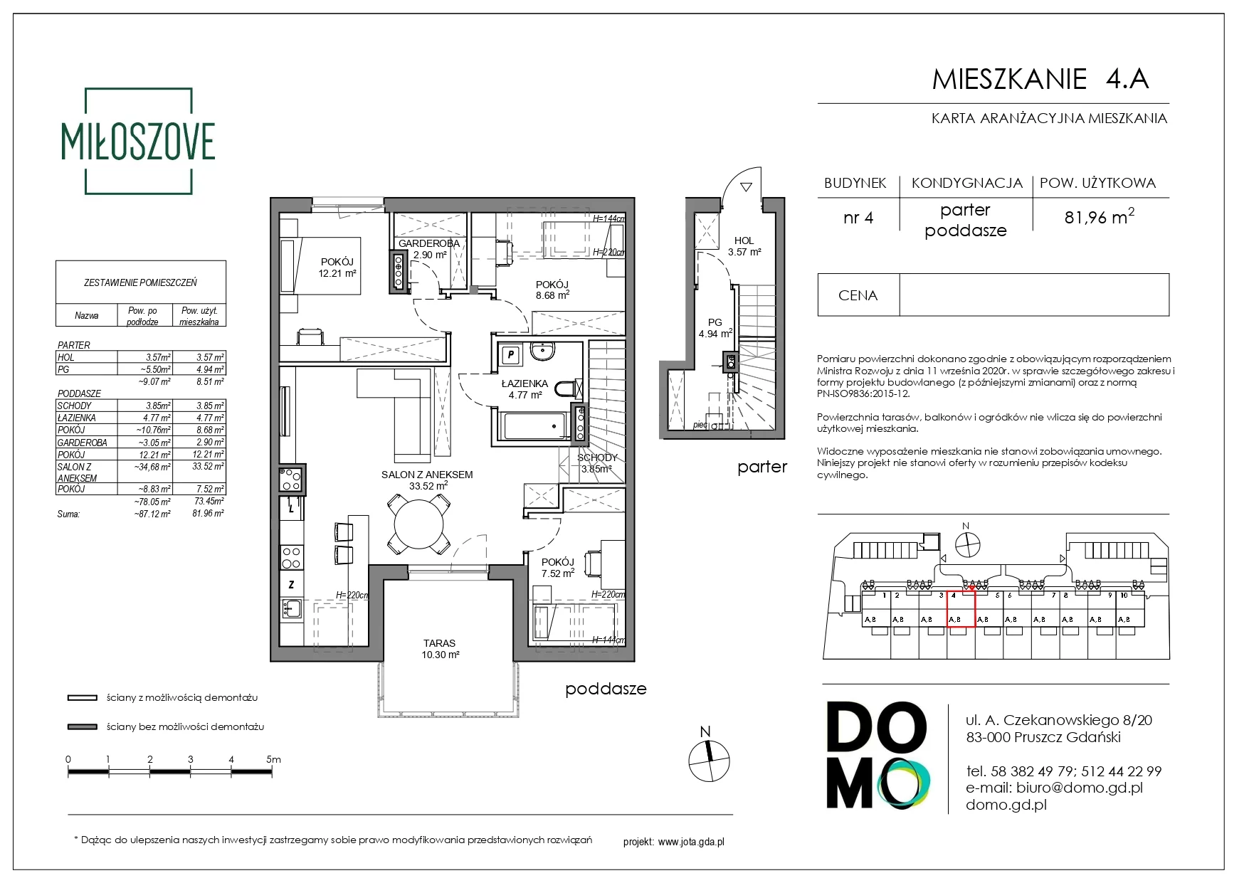 4 pokoje, mieszkanie 81,96 m², piętro 1, oferta nr 4.A, Miłoszove, Pruszcz Gdański, ul. Miłosza