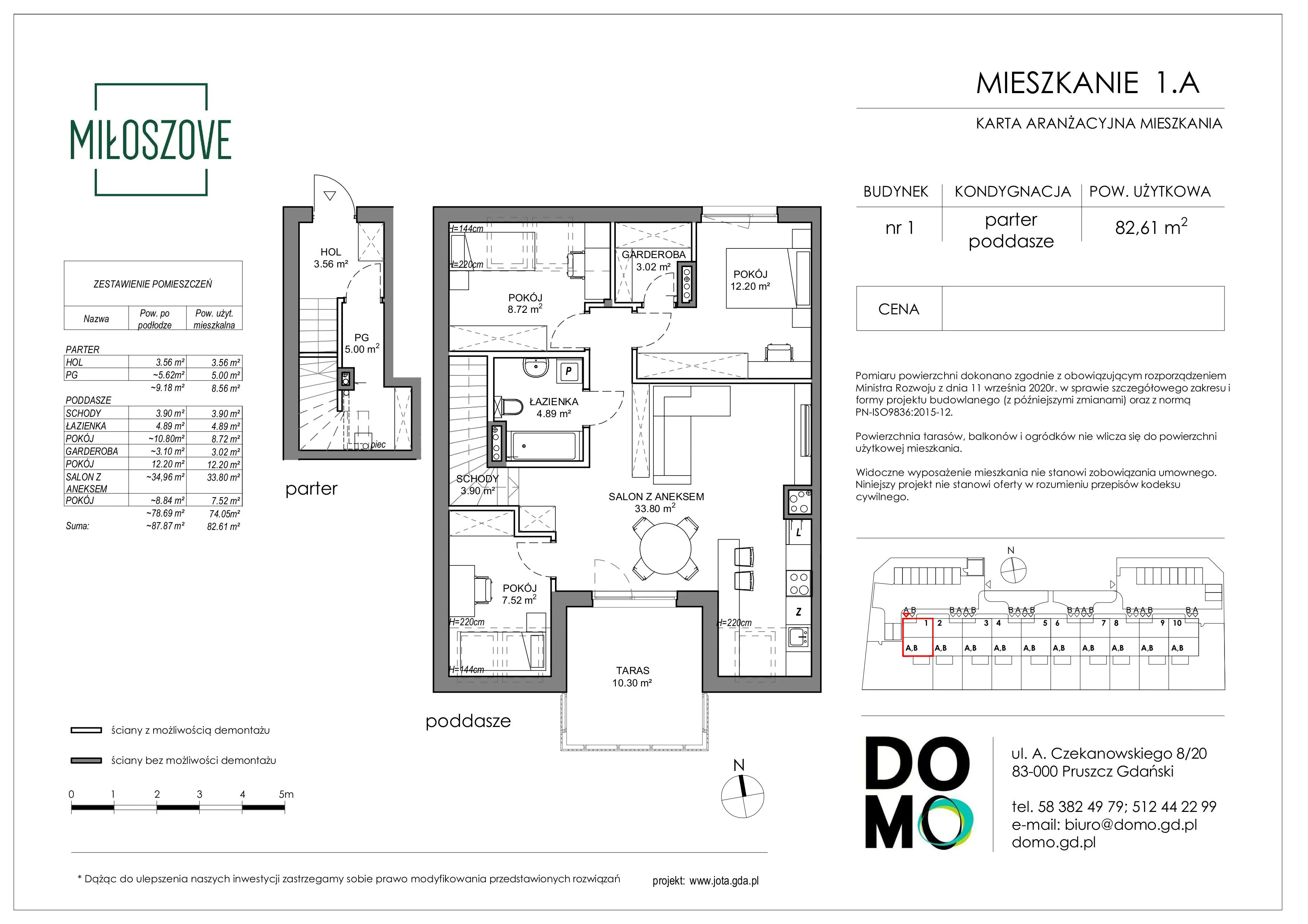 4 pokoje, mieszkanie 82,61 m², piętro 1, oferta nr 1A, Miłoszove, Pruszcz Gdański, ul. Miłosza