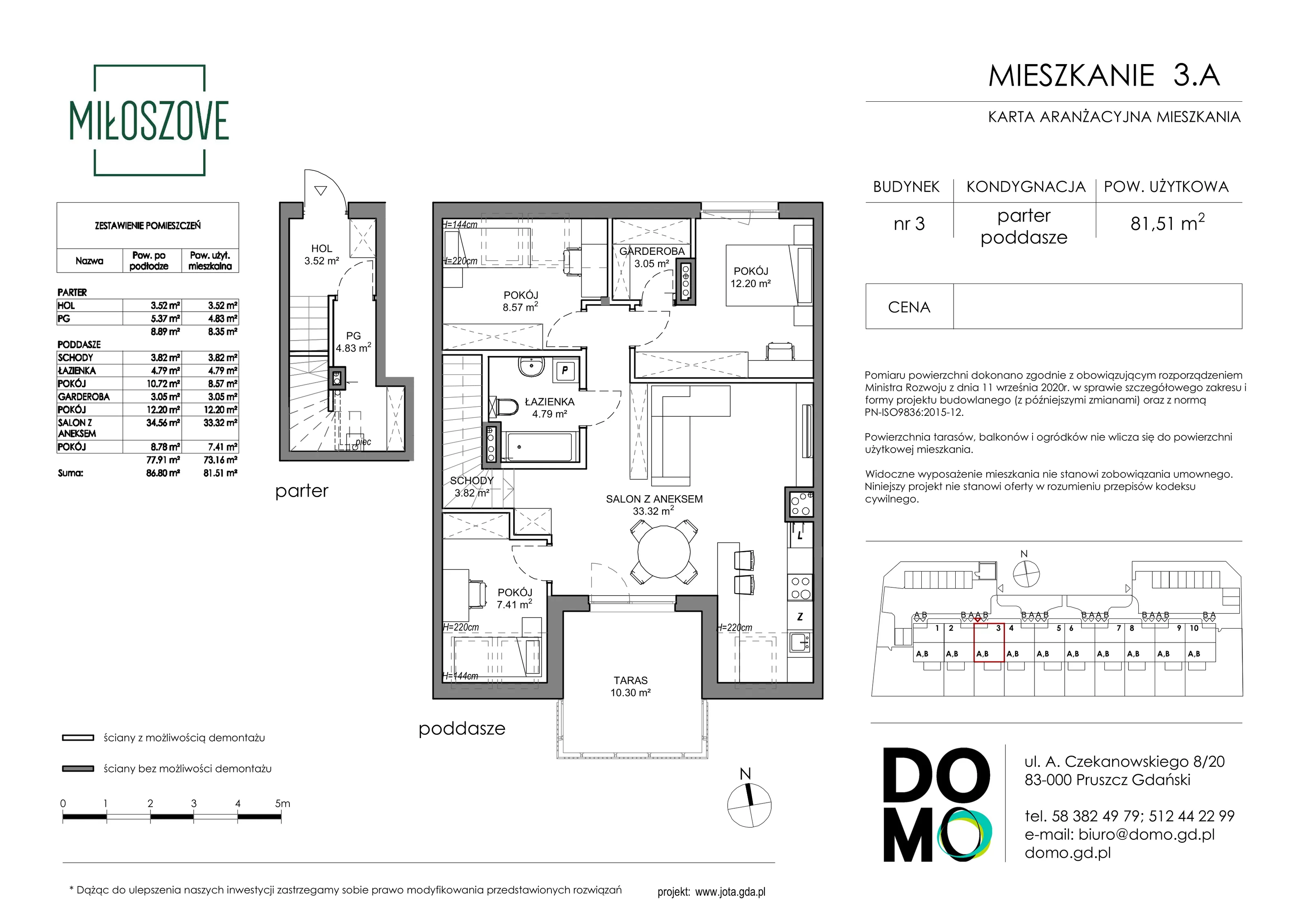 Mieszkanie 81,51 m², piętro 1, oferta nr 3.A, Miłoszove, Pruszcz Gdański, ul. Miłosza