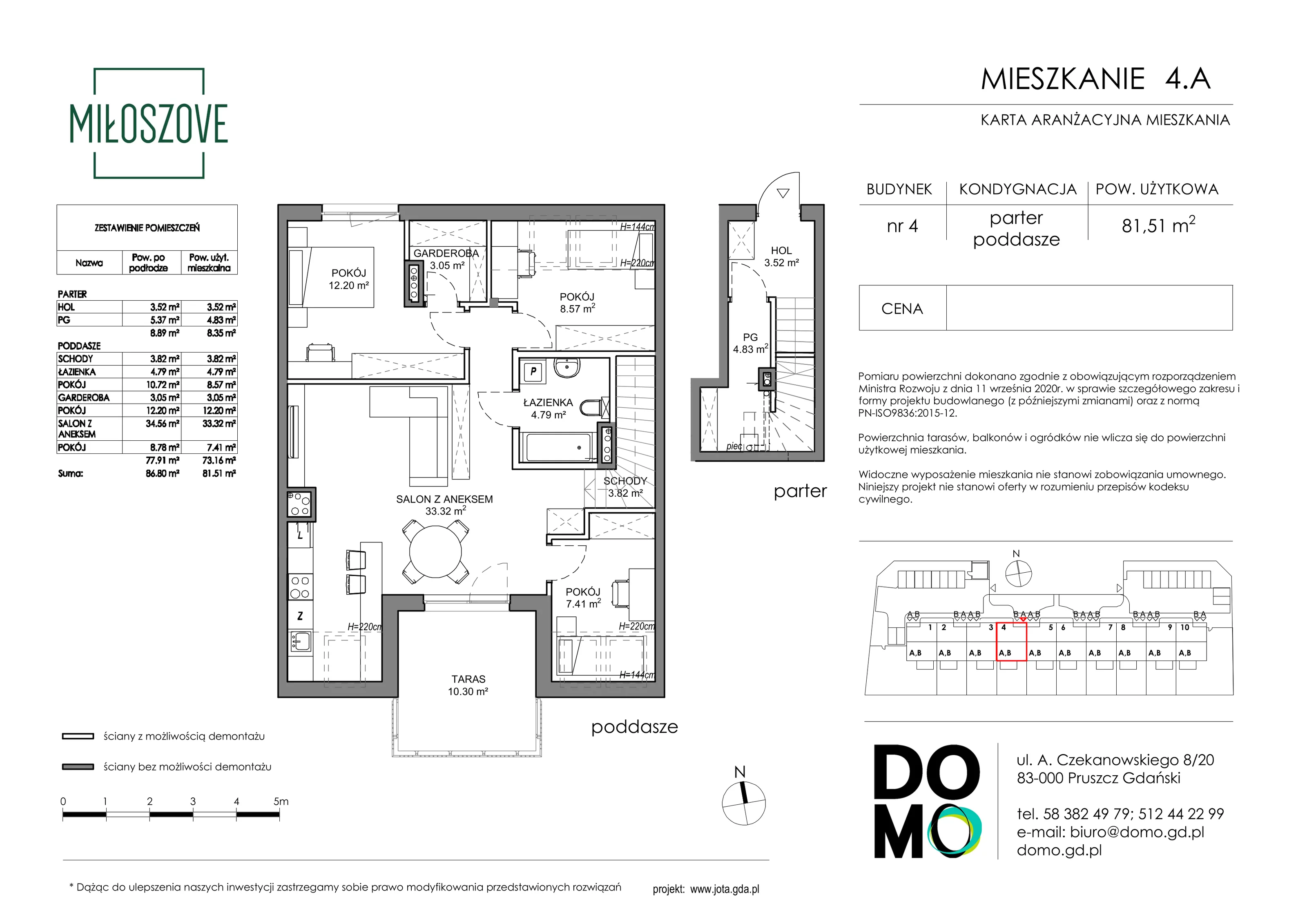 Mieszkanie 81,51 m², piętro 1, oferta nr 4.A, Miłoszove, Pruszcz Gdański, ul. Miłosza