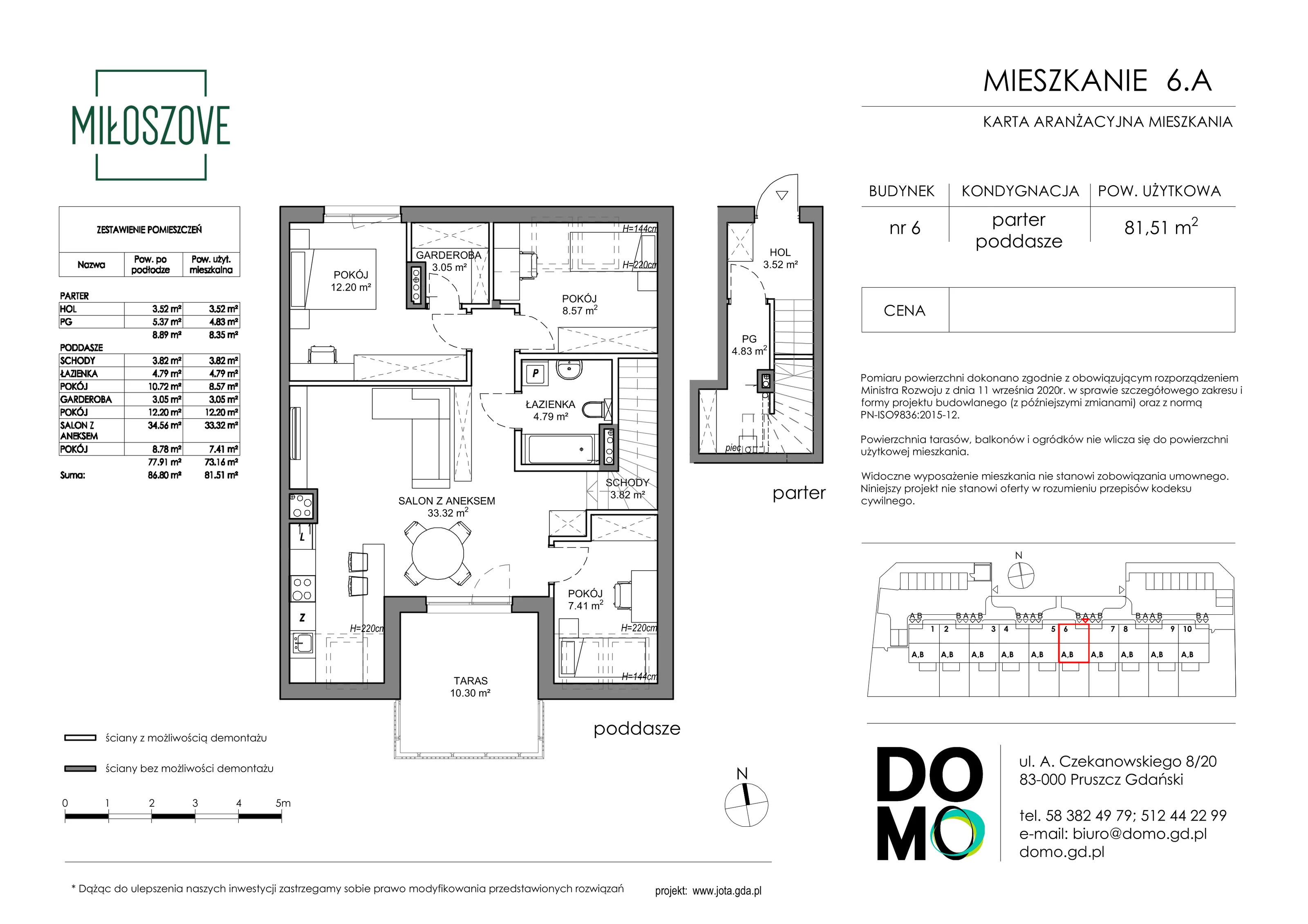 Mieszkanie 81,51 m², piętro 1, oferta nr 6.A, Miłoszove, Pruszcz Gdański, ul. Miłosza