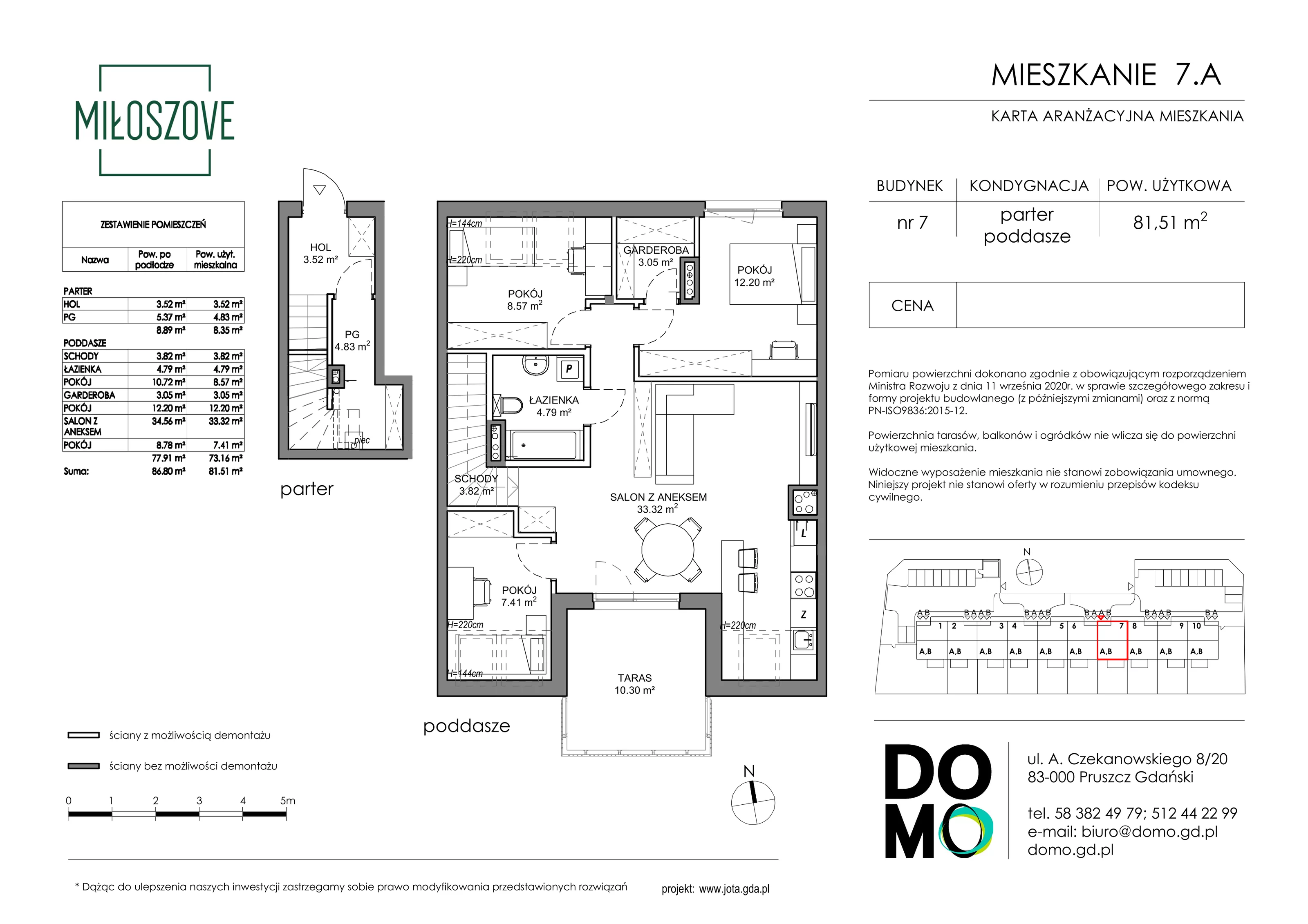 Mieszkanie 81,51 m², piętro 1, oferta nr 7.A, Miłoszove, Pruszcz Gdański, ul. Miłosza