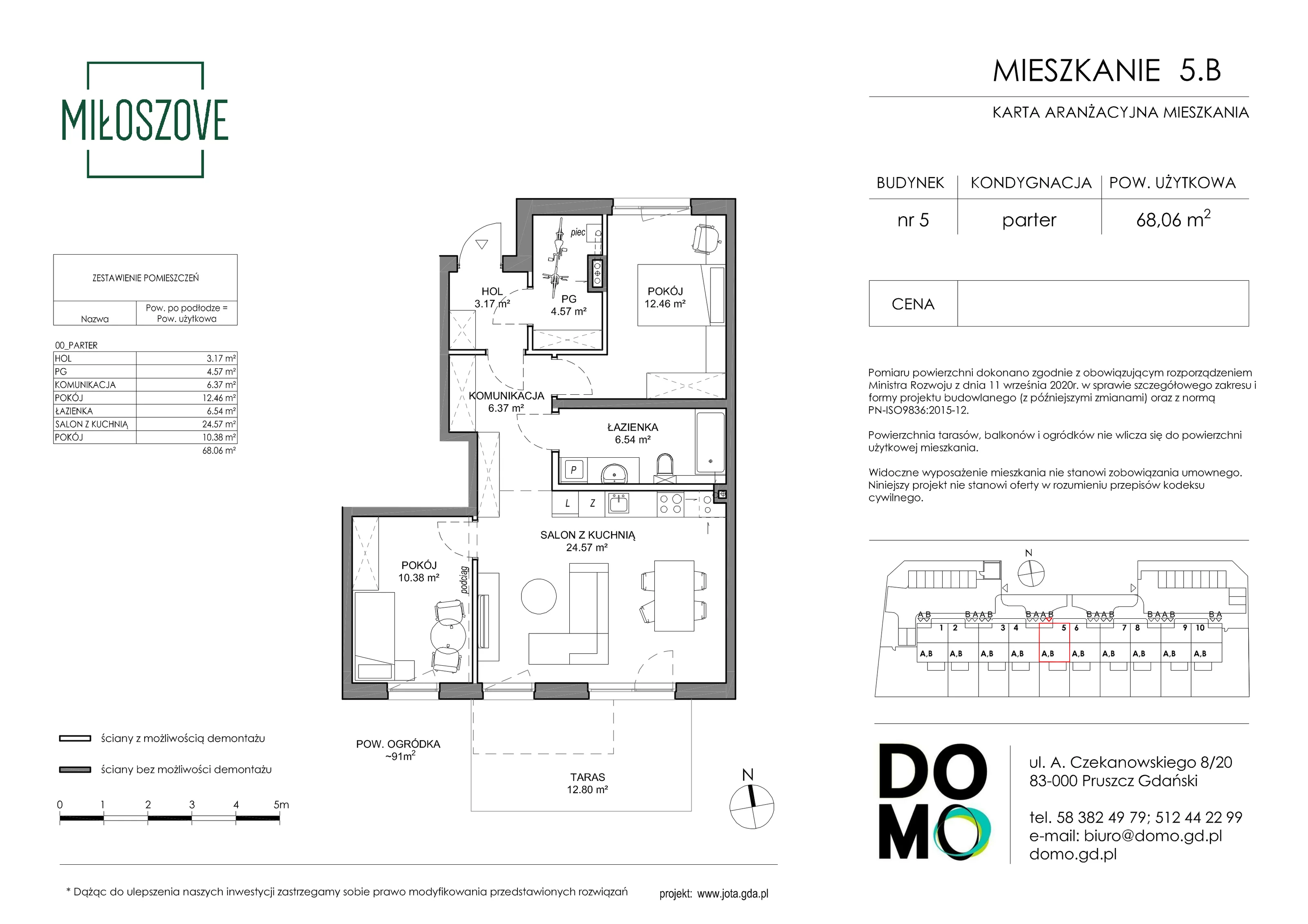 Mieszkanie 68,06 m², parter, oferta nr 5.B, Miłoszove, Pruszcz Gdański, ul. Miłosza