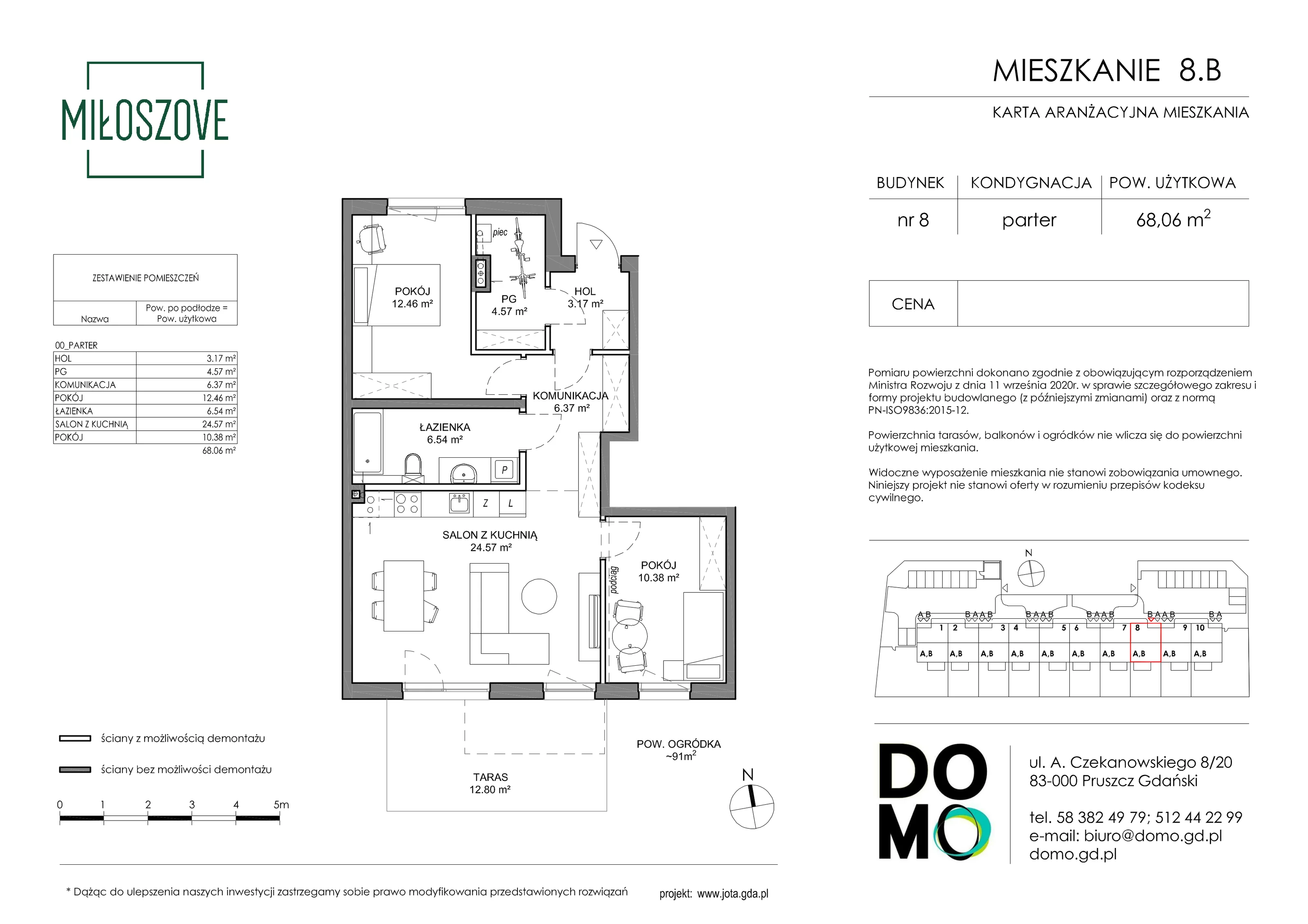 Mieszkanie 68,06 m², parter, oferta nr 8.B, Miłoszove, Pruszcz Gdański, ul. Miłosza