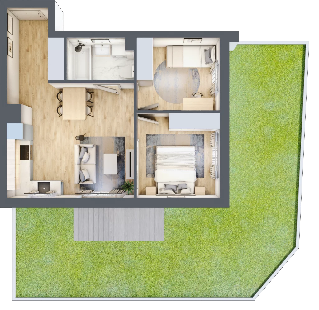 3 pokoje, mieszkanie 47,27 m², parter, oferta nr 26, Pulse, Bydgoszcz, Wzgórze Wolności, ul. Wojska Polskiego