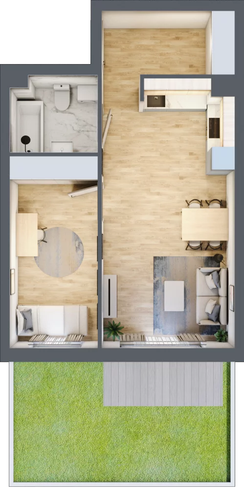 2 pokoje, mieszkanie 46,80 m², parter, oferta nr 2, Pulse, Bydgoszcz, Wzgórze Wolności, ul. Wojska Polskiego