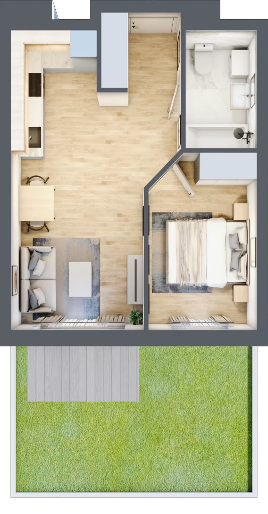 2 pokoje, mieszkanie 37,44 m², parter, oferta nr 25, Pulse, Bydgoszcz, Wzgórze Wolności, ul. Wojska Polskiego