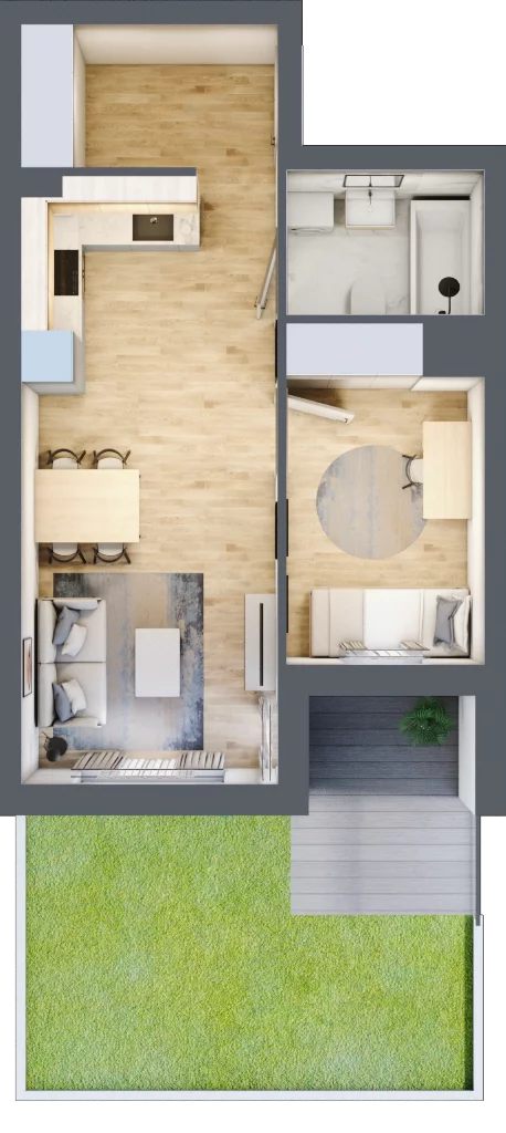 2 pokoje, mieszkanie 39,10 m², parter, oferta nr 23, Pulse, Bydgoszcz, Wzgórze Wolności, ul. Wojska Polskiego