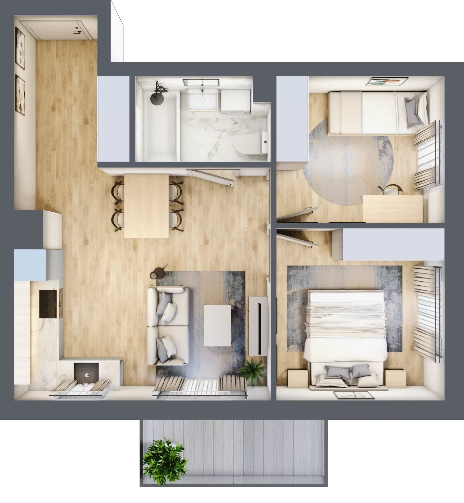3 pokoje, mieszkanie 48,57 m², piętro 3, oferta nr 44, Pulse, Bydgoszcz, Wzgórze Wolności, ul. Wojska Polskiego