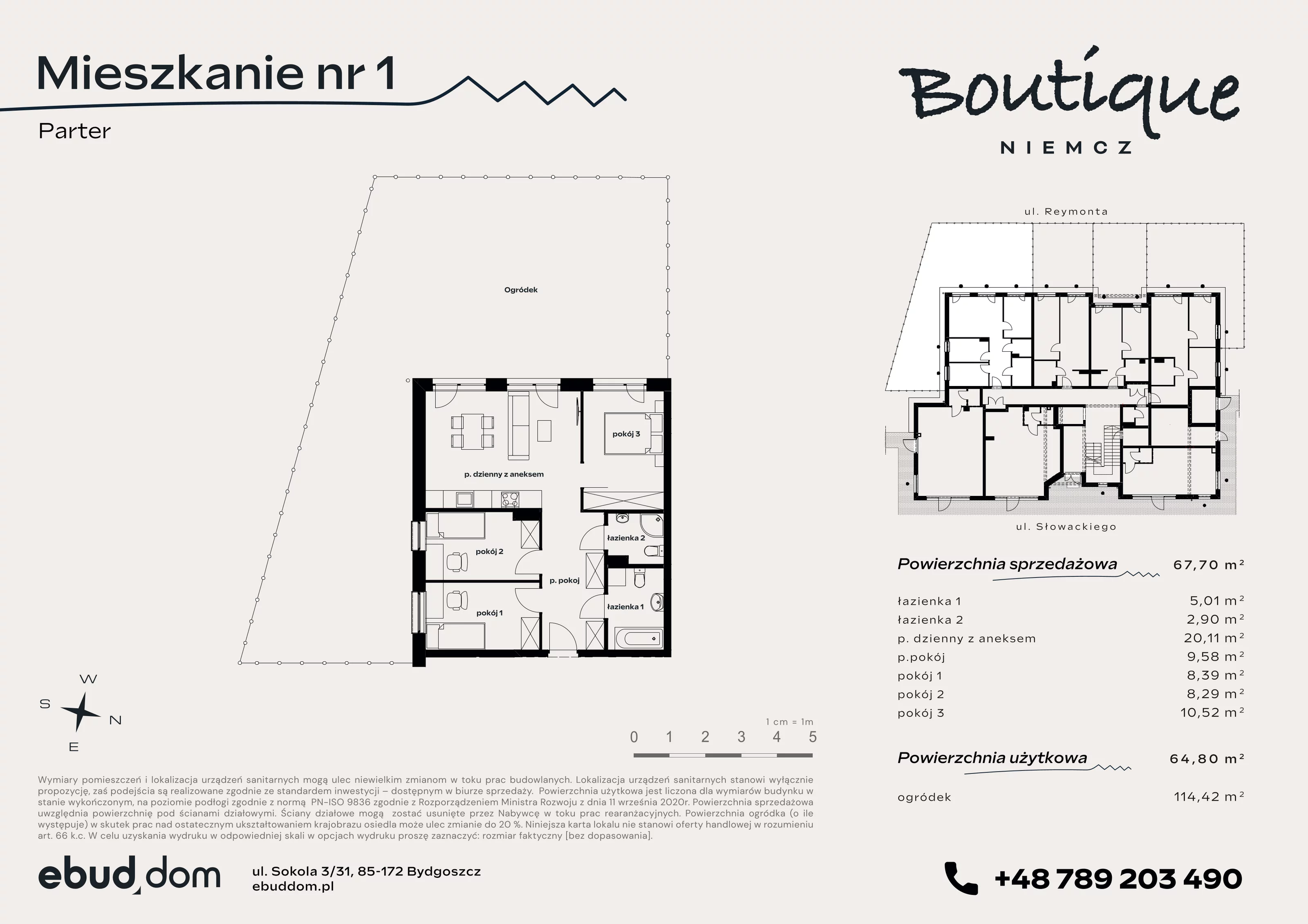 4 pokoje, mieszkanie 67,70 m², parter, oferta nr 1, Boutique, Niemcz, ul. Władysława Reymonta