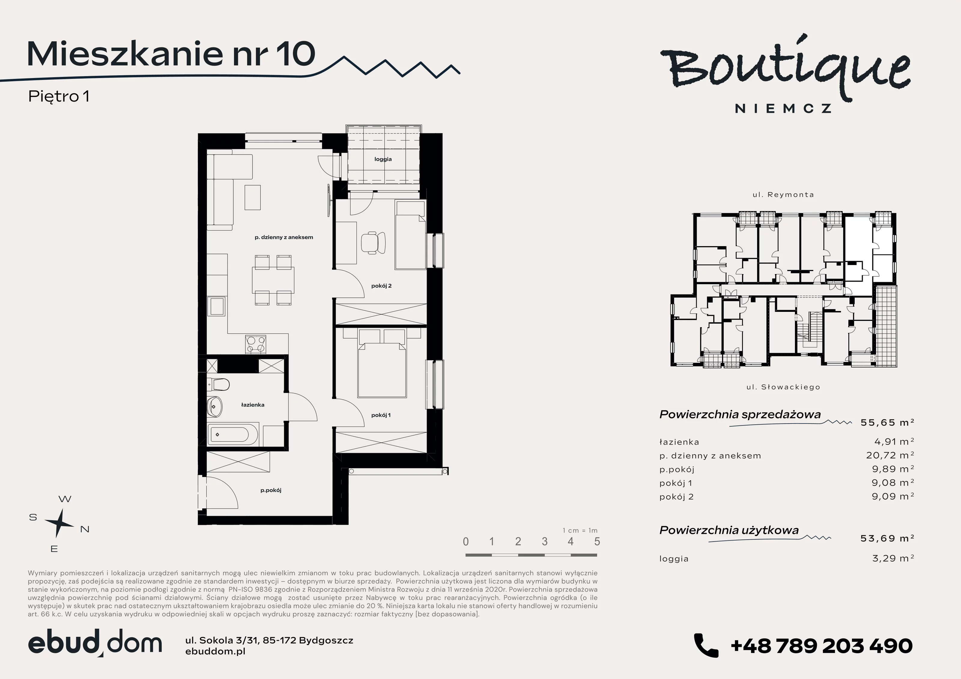3 pokoje, mieszkanie 55,65 m², piętro 1, oferta nr 10, Boutique, Niemcz, ul. Władysława Reymonta
