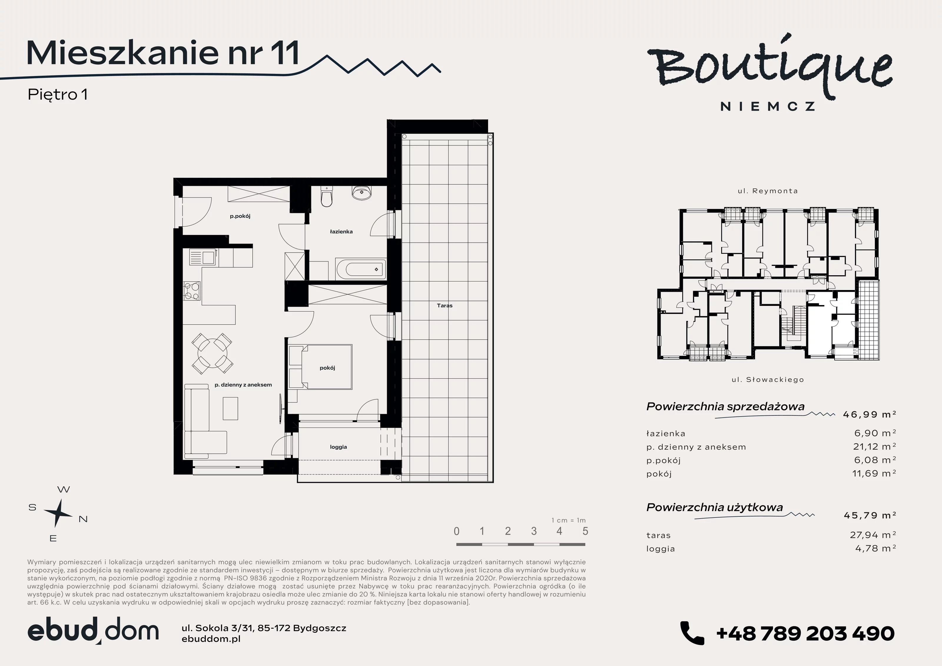 2 pokoje, mieszkanie 46,99 m², piętro 1, oferta nr 11, Boutique, Niemcz, ul. Władysława Reymonta