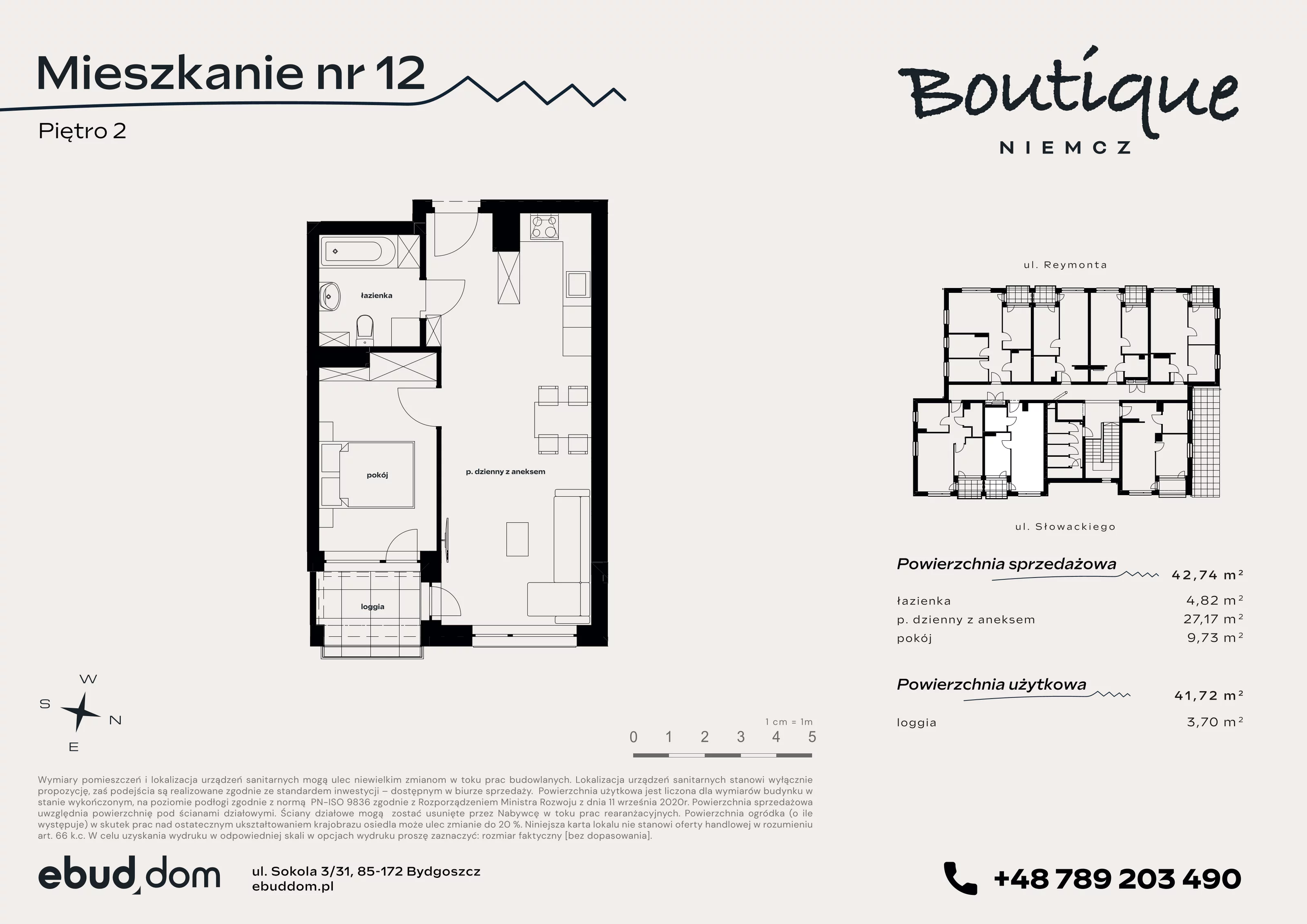 2 pokoje, mieszkanie 42,74 m², piętro 2, oferta nr 12, Boutique, Niemcz, ul. Władysława Reymonta