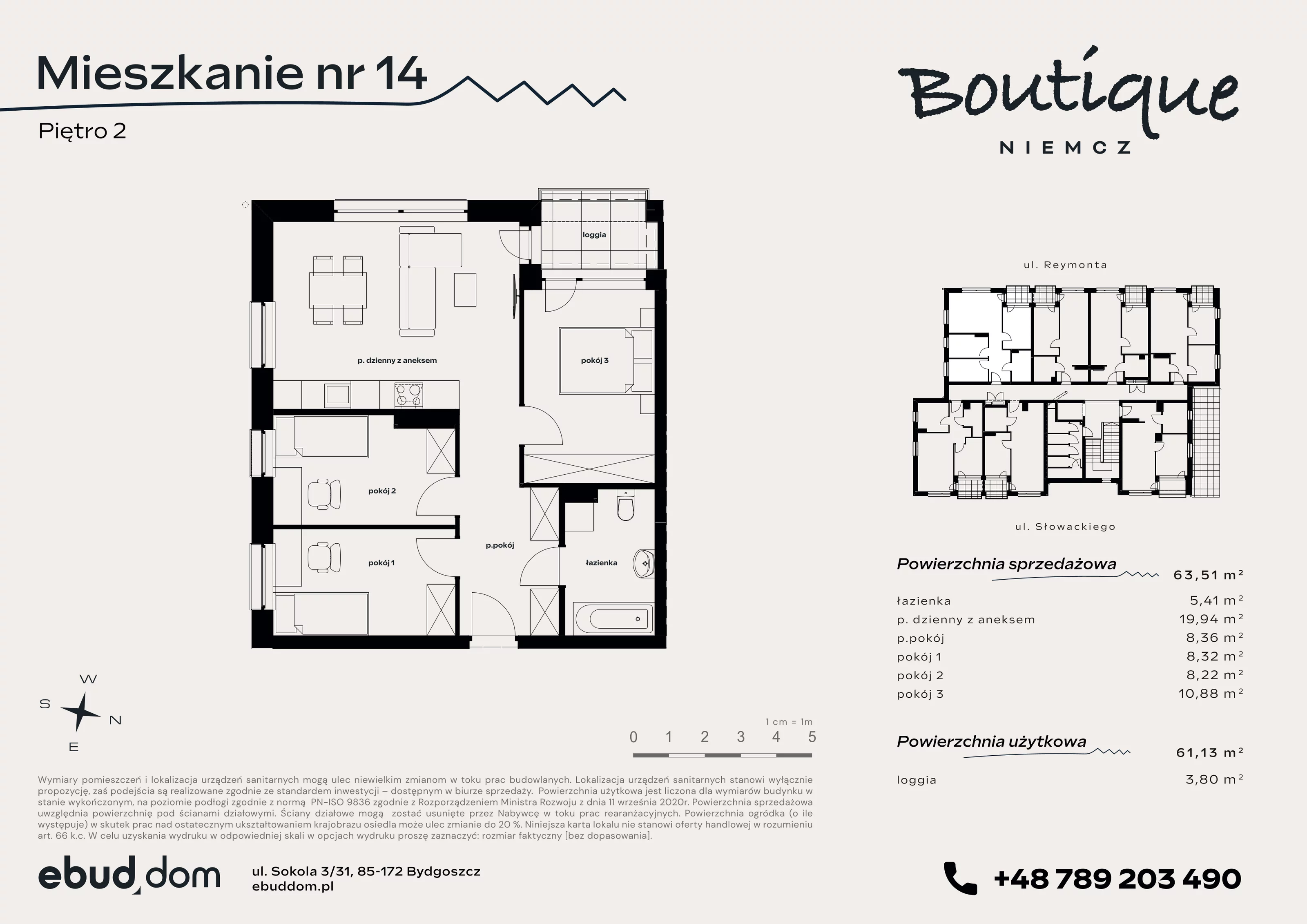 4 pokoje, mieszkanie 63,51 m², piętro 2, oferta nr 14, Boutique, Niemcz, ul. Władysława Reymonta