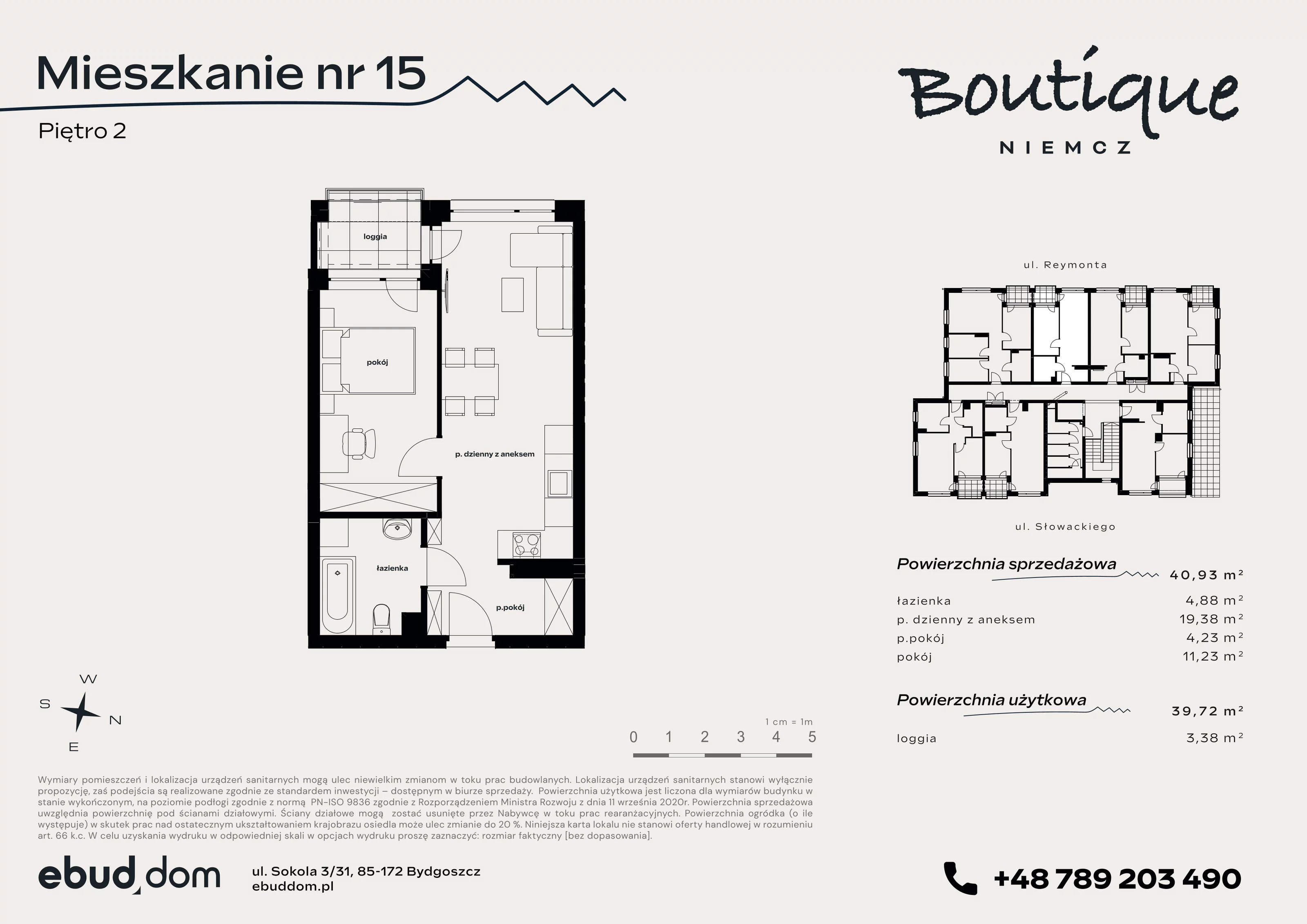 2 pokoje, mieszkanie 40,93 m², piętro 2, oferta nr 15, Boutique, Niemcz, ul. Władysława Reymonta