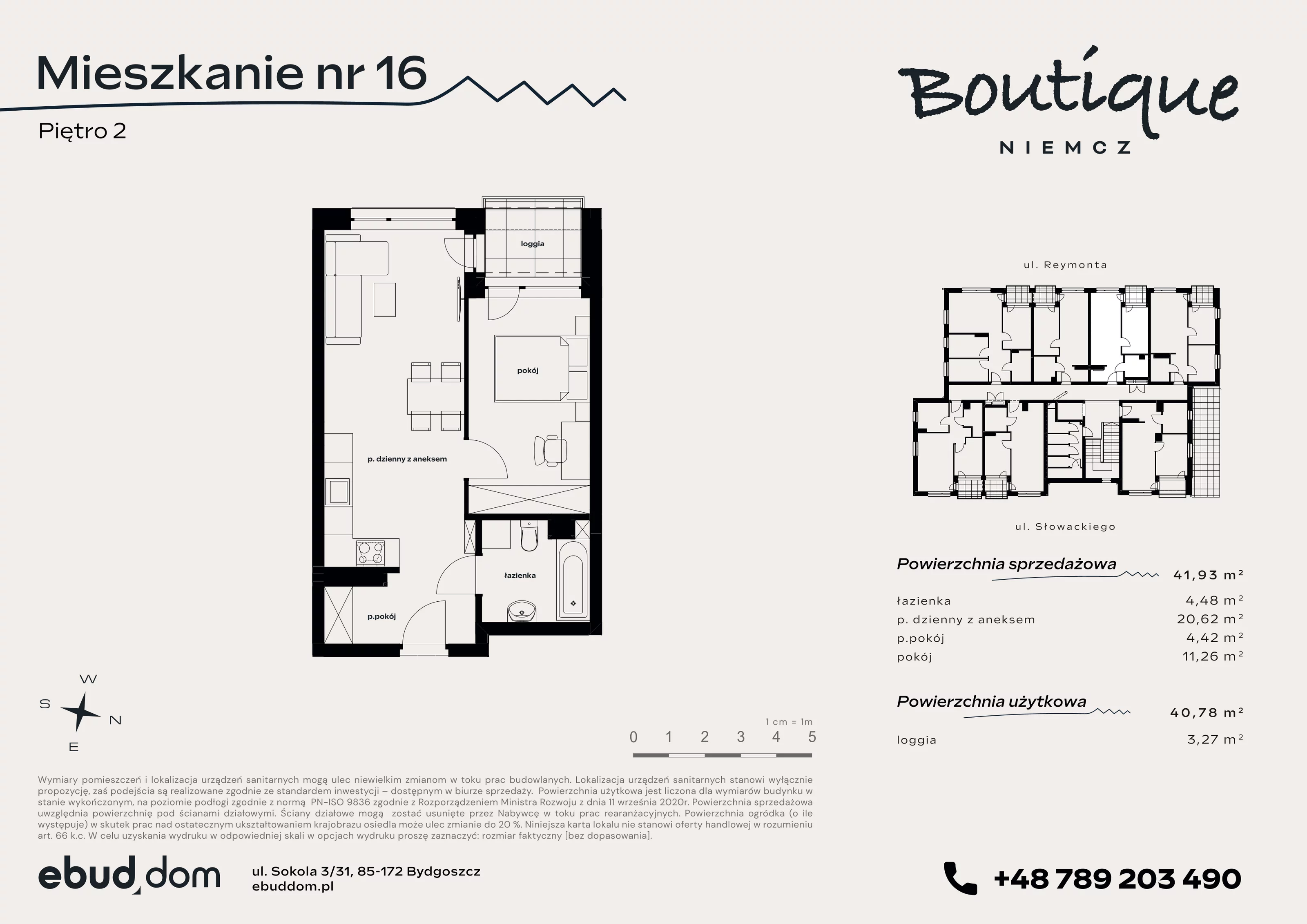 2 pokoje, mieszkanie 41,93 m², piętro 2, oferta nr 16, Boutique, Niemcz, ul. Władysława Reymonta