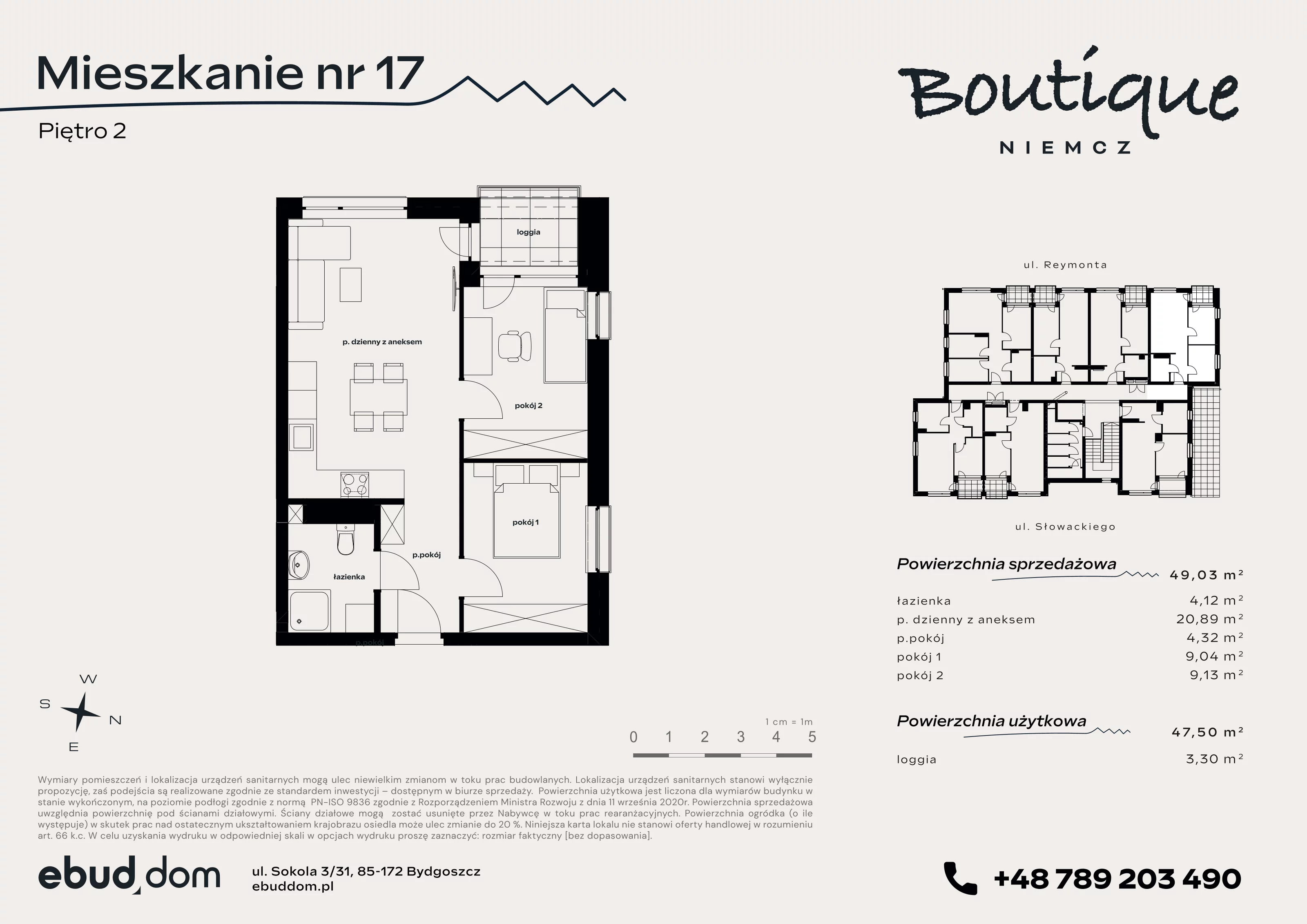 3 pokoje, mieszkanie 49,03 m², piętro 2, oferta nr 17, Boutique, Niemcz, ul. Władysława Reymonta