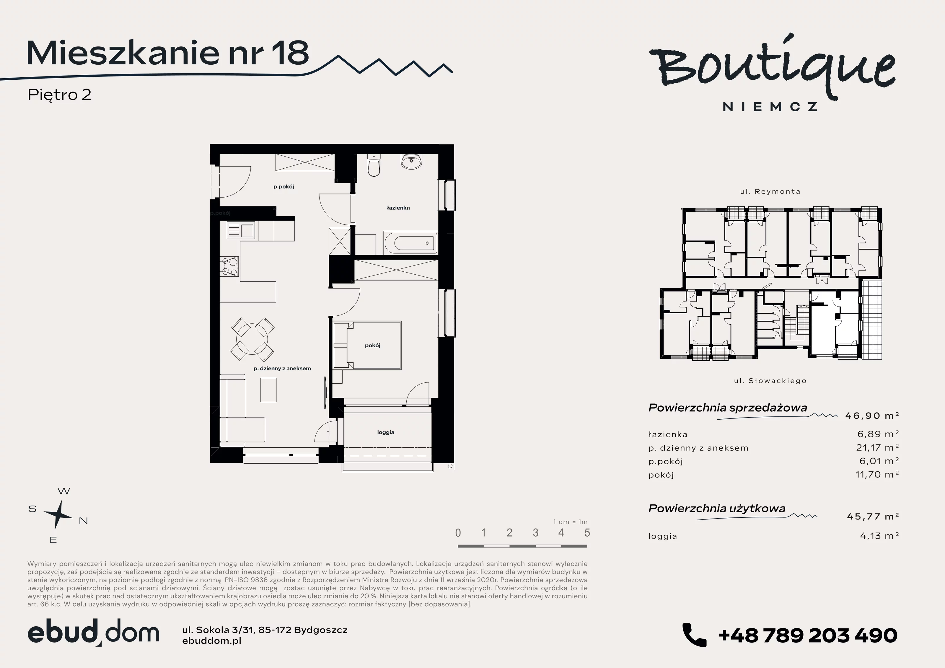 2 pokoje, mieszkanie 46,90 m², piętro 2, oferta nr 18, Boutique, Niemcz, ul. Władysława Reymonta