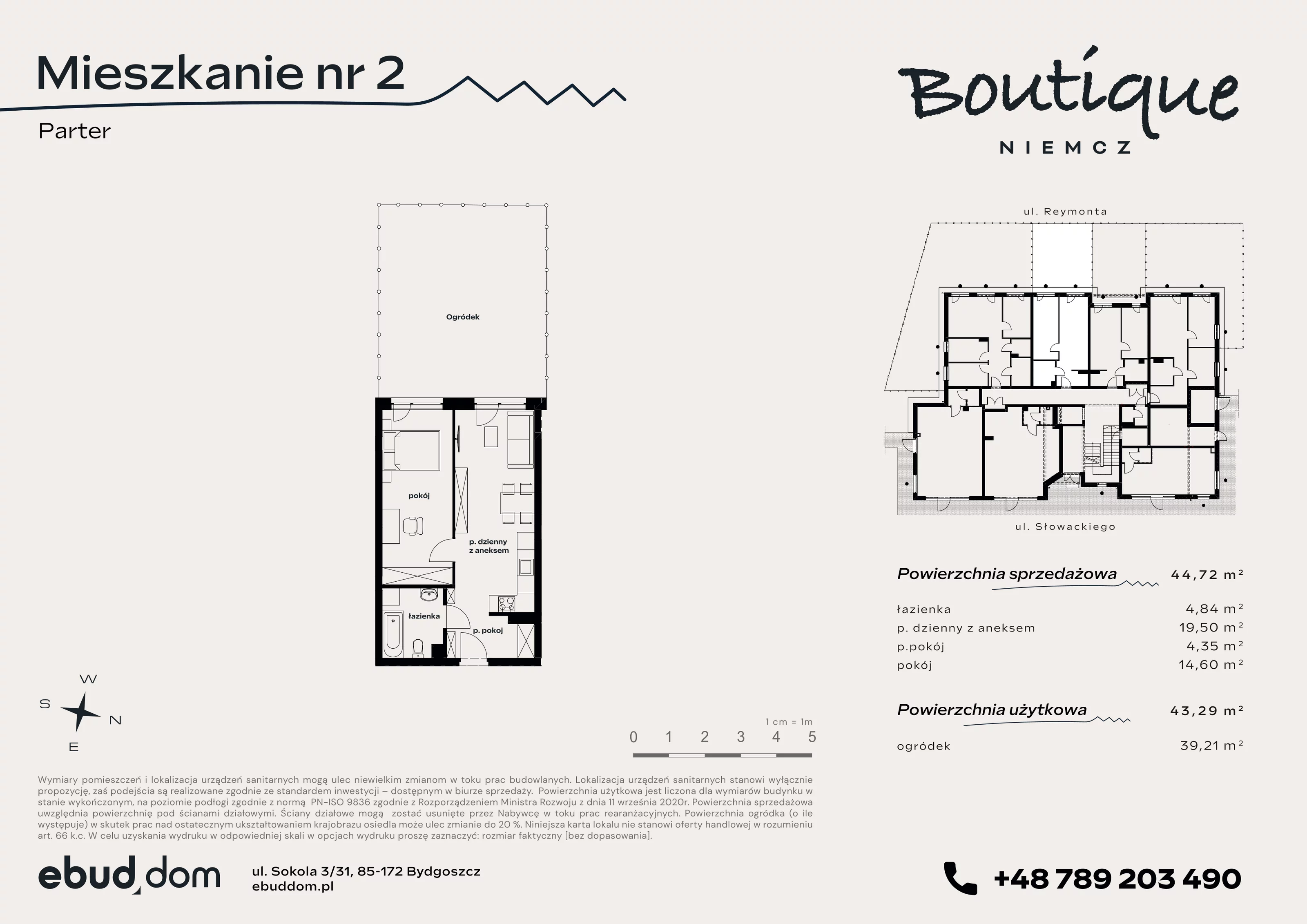 3 pokoje, mieszkanie 44,72 m², parter, oferta nr 2, Boutique, Niemcz, ul. Władysława Reymonta