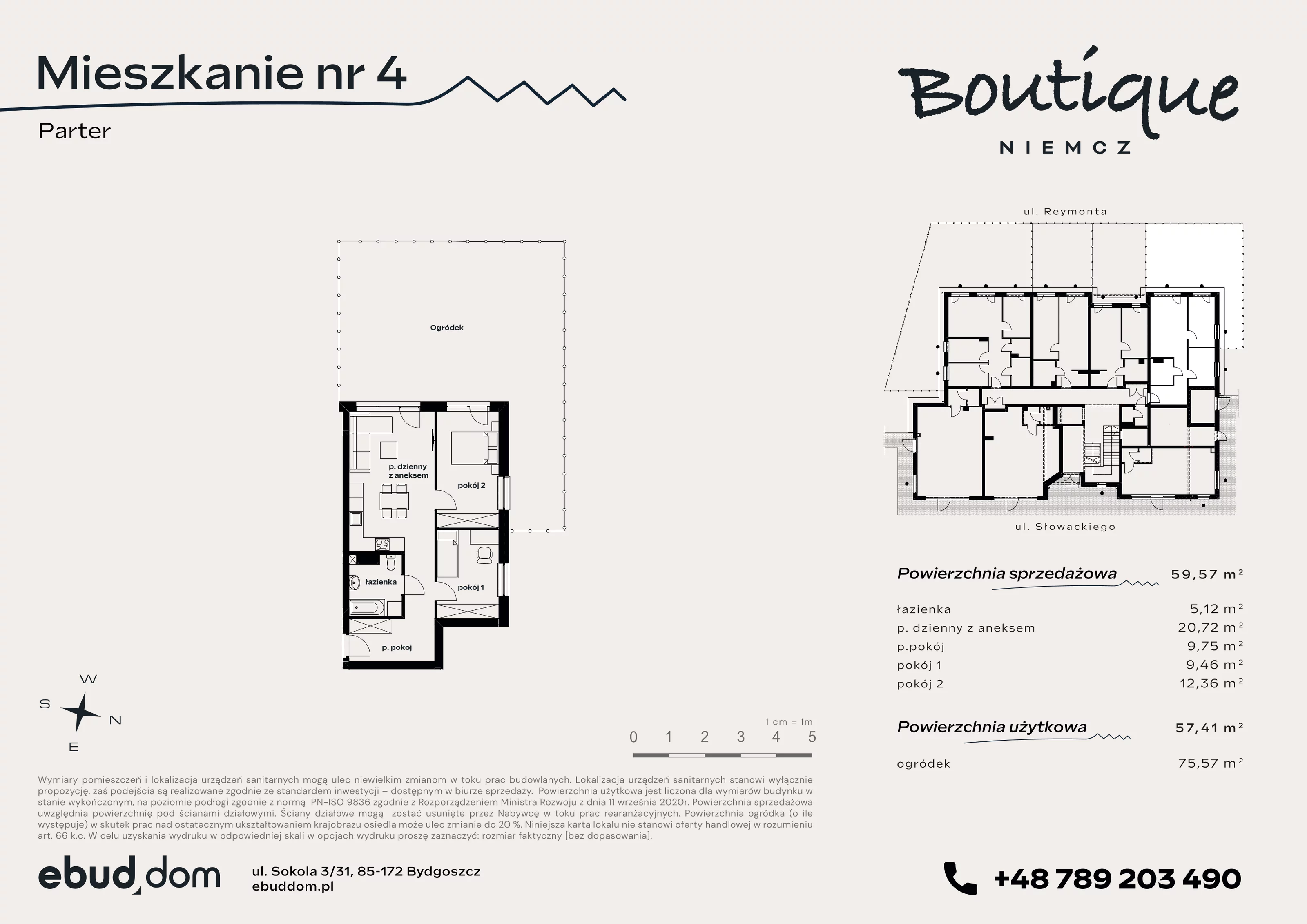 4 pokoje, mieszkanie 59,57 m², parter, oferta nr 4, Boutique, Niemcz, ul. Władysława Reymonta