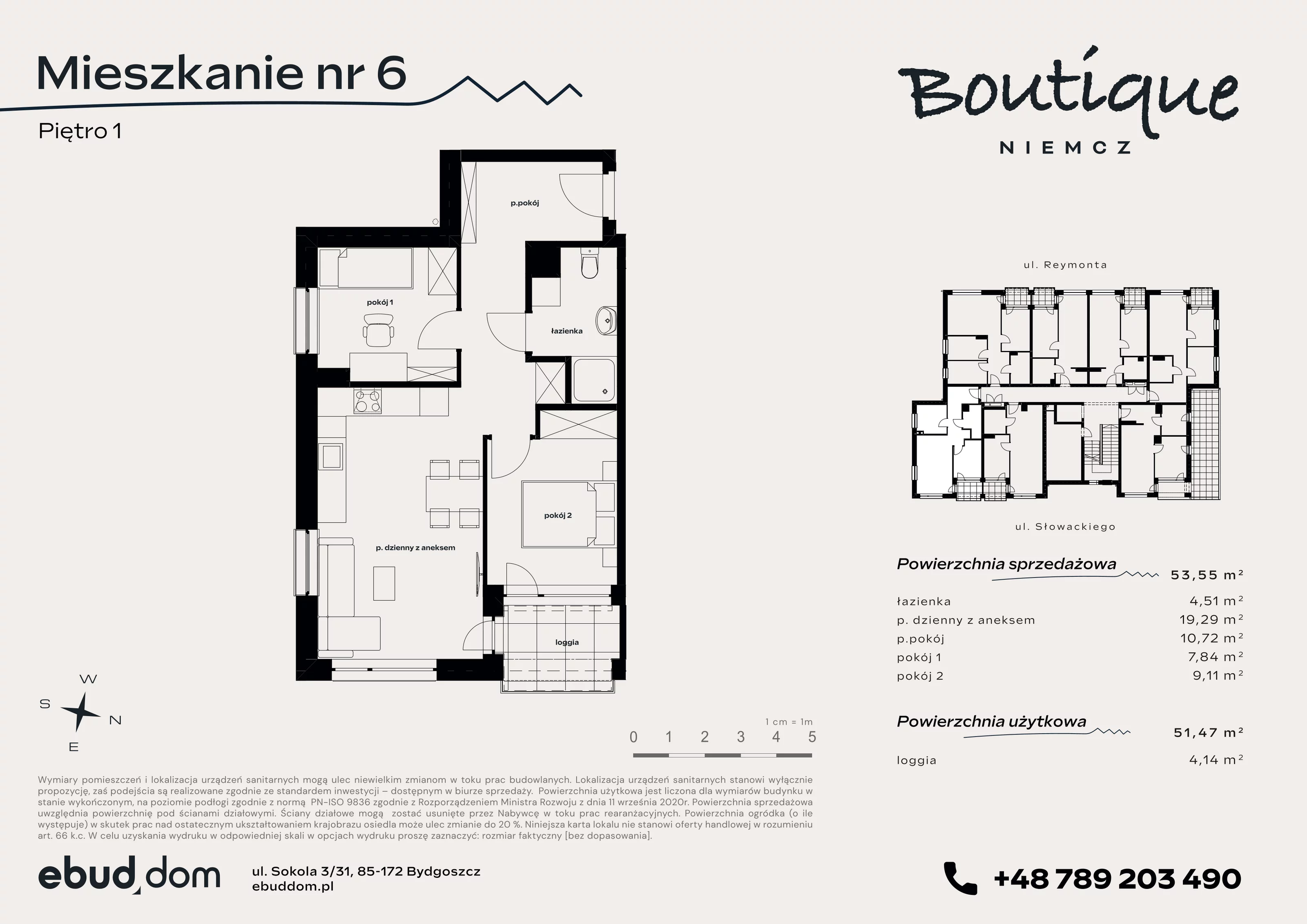 4 pokoje, mieszkanie 53,55 m², piętro 1, oferta nr 6, Boutique, Niemcz, ul. Władysława Reymonta