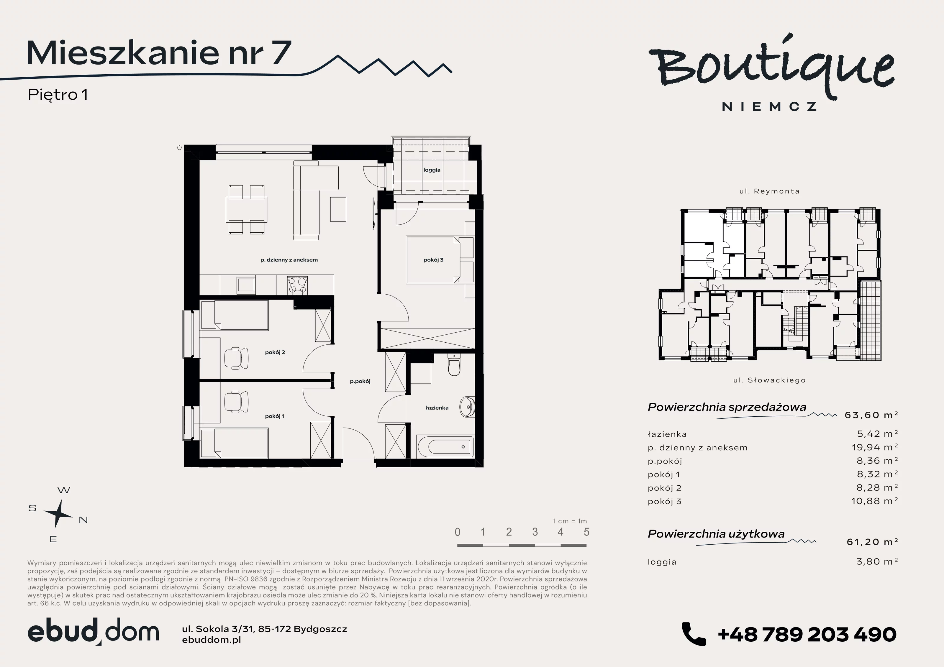 4 pokoje, mieszkanie 63,60 m², piętro 1, oferta nr 7, Boutique, Niemcz, ul. Władysława Reymonta