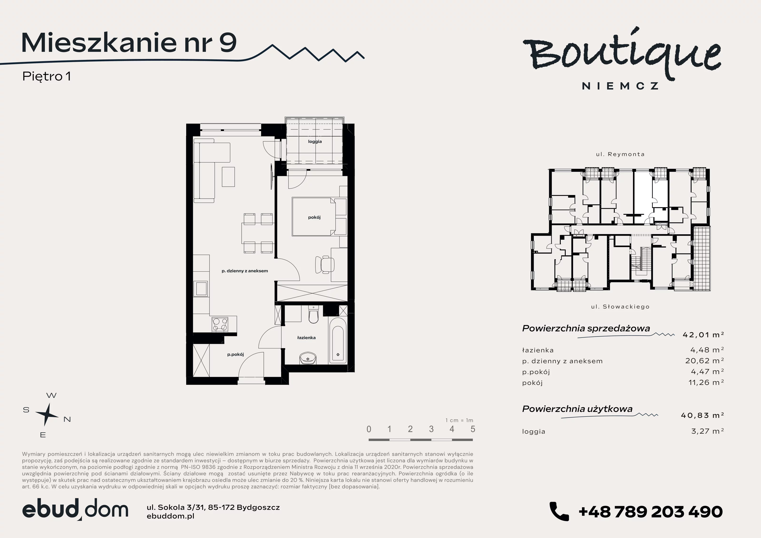 2 pokoje, mieszkanie 42,01 m², piętro 1, oferta nr 9, Boutique, Niemcz, ul. Władysława Reymonta