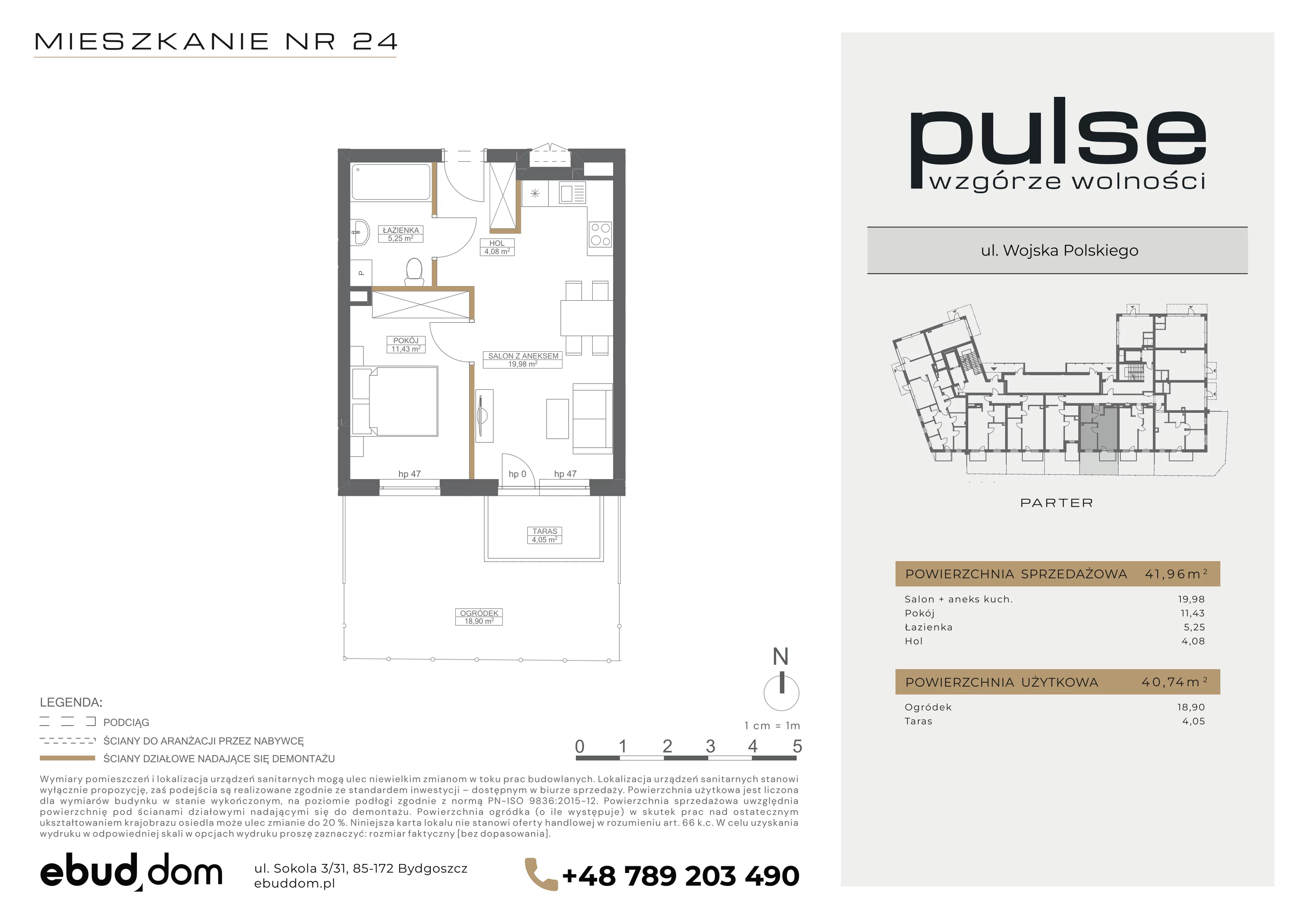 2 pokoje, mieszkanie 41,96 m², parter, oferta nr 24, Pulse, Bydgoszcz, Wzgórze Wolności, ul. Wojska Polskiego