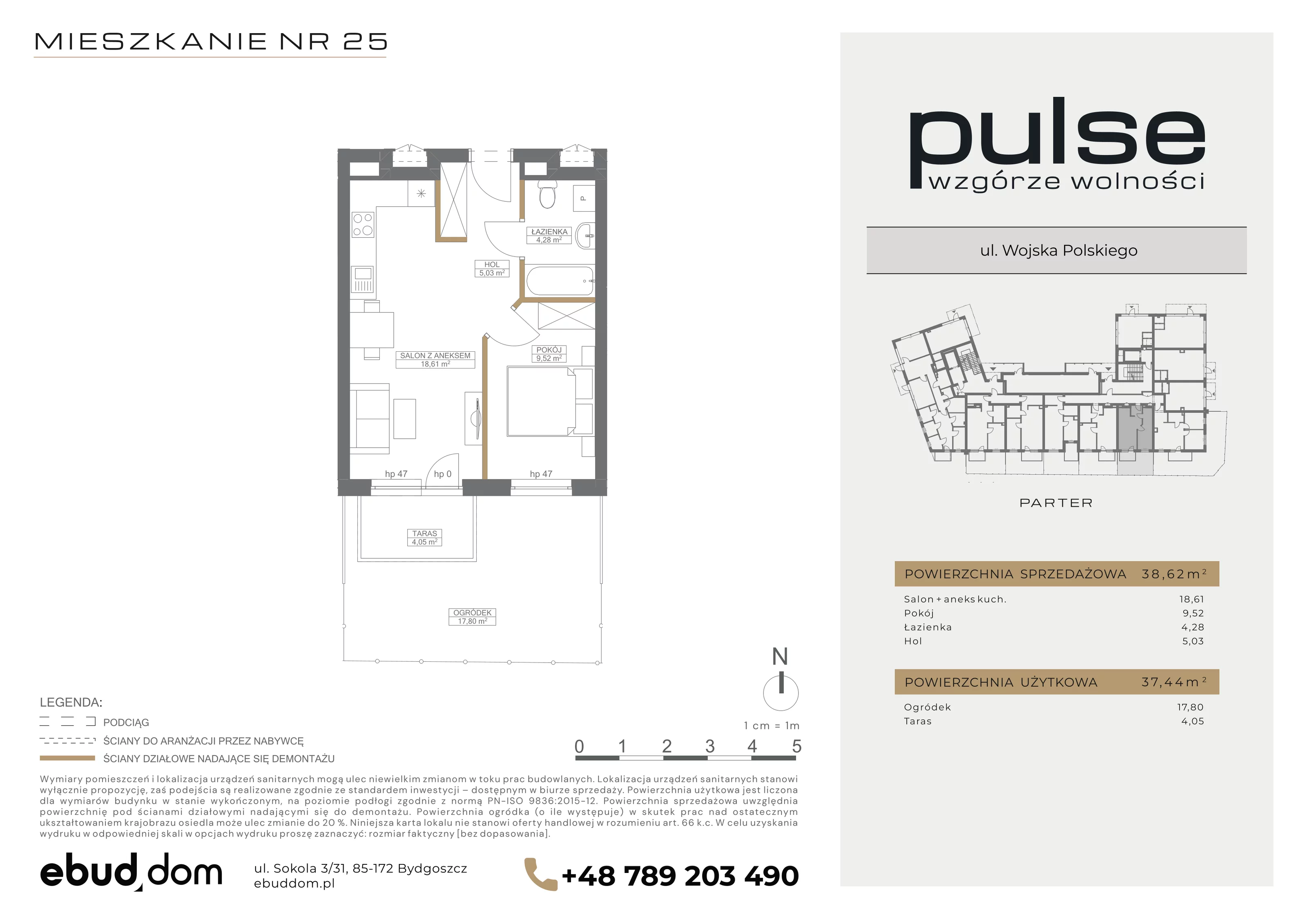 2 pokoje, mieszkanie 38,62 m², parter, oferta nr 25, Pulse, Bydgoszcz, Wzgórze Wolności, ul. Wojska Polskiego