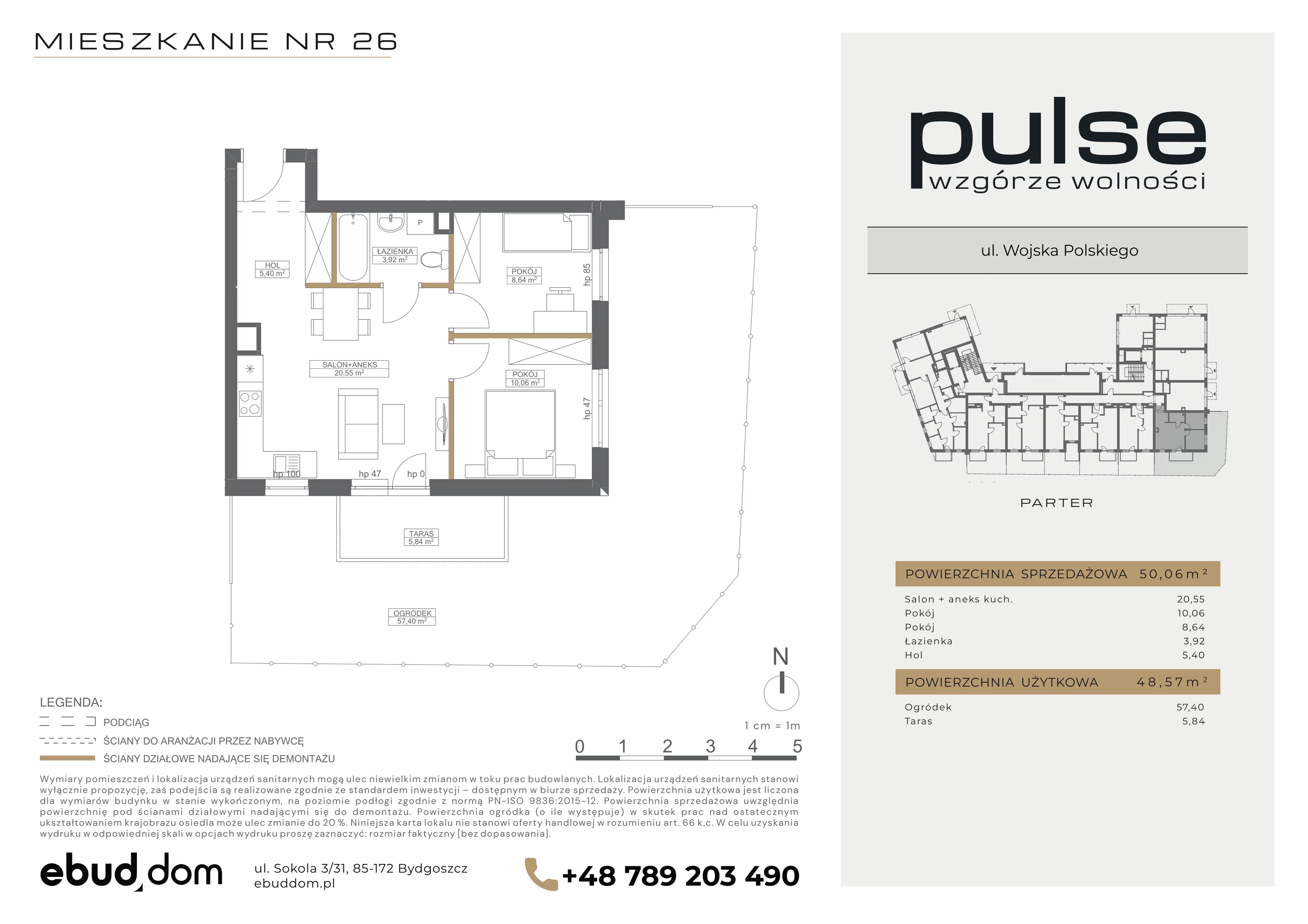 3 pokoje, mieszkanie 50,06 m², parter, oferta nr 26, Pulse, Bydgoszcz, Wzgórze Wolności, ul. Wojska Polskiego