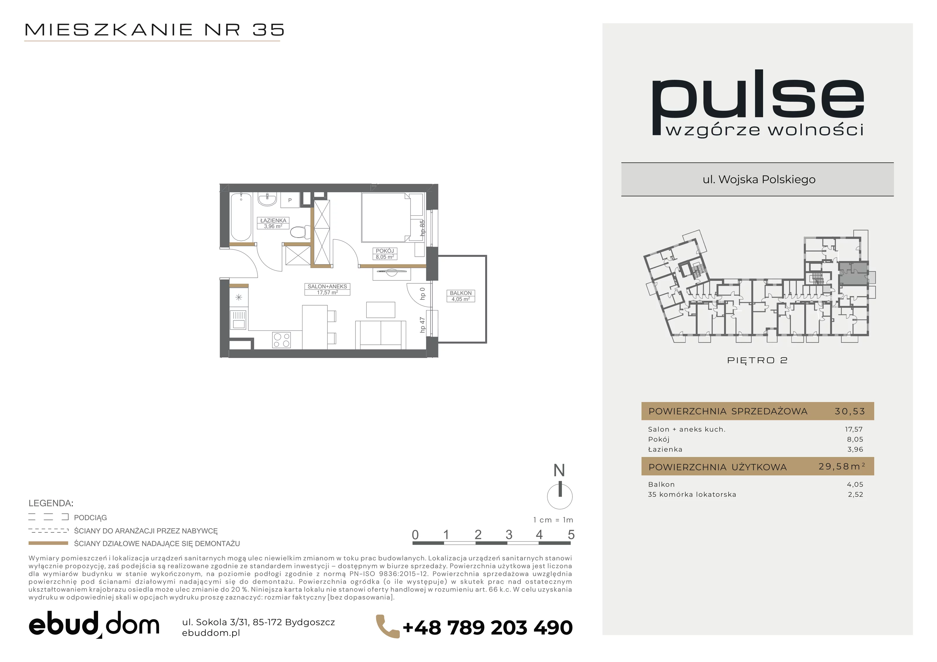2 pokoje, mieszkanie 30,53 m², piętro 2, oferta nr 35, Pulse, Bydgoszcz, Wzgórze Wolności, ul. Wojska Polskiego